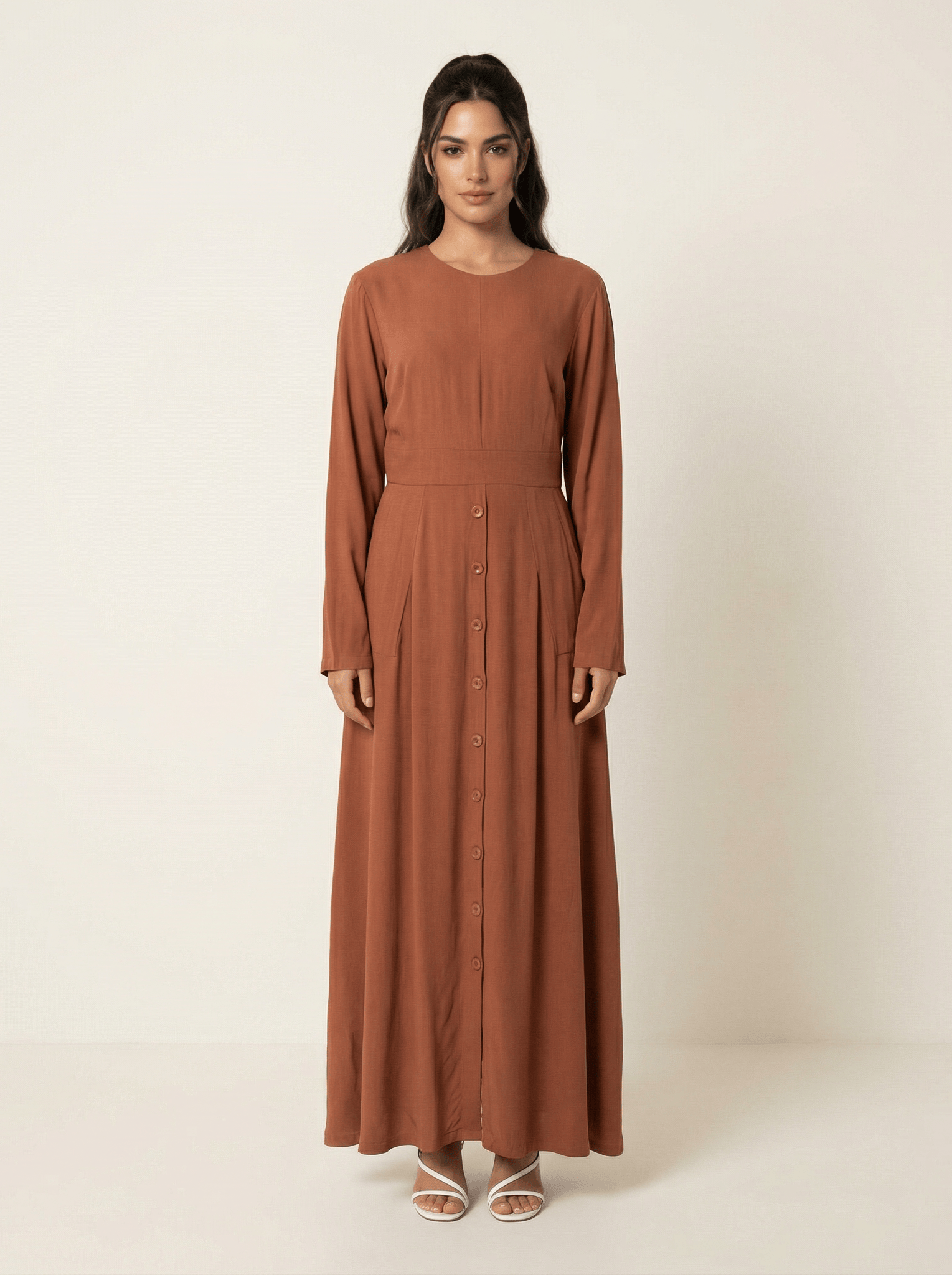 Rust Manal button down Modal dress Kabayare