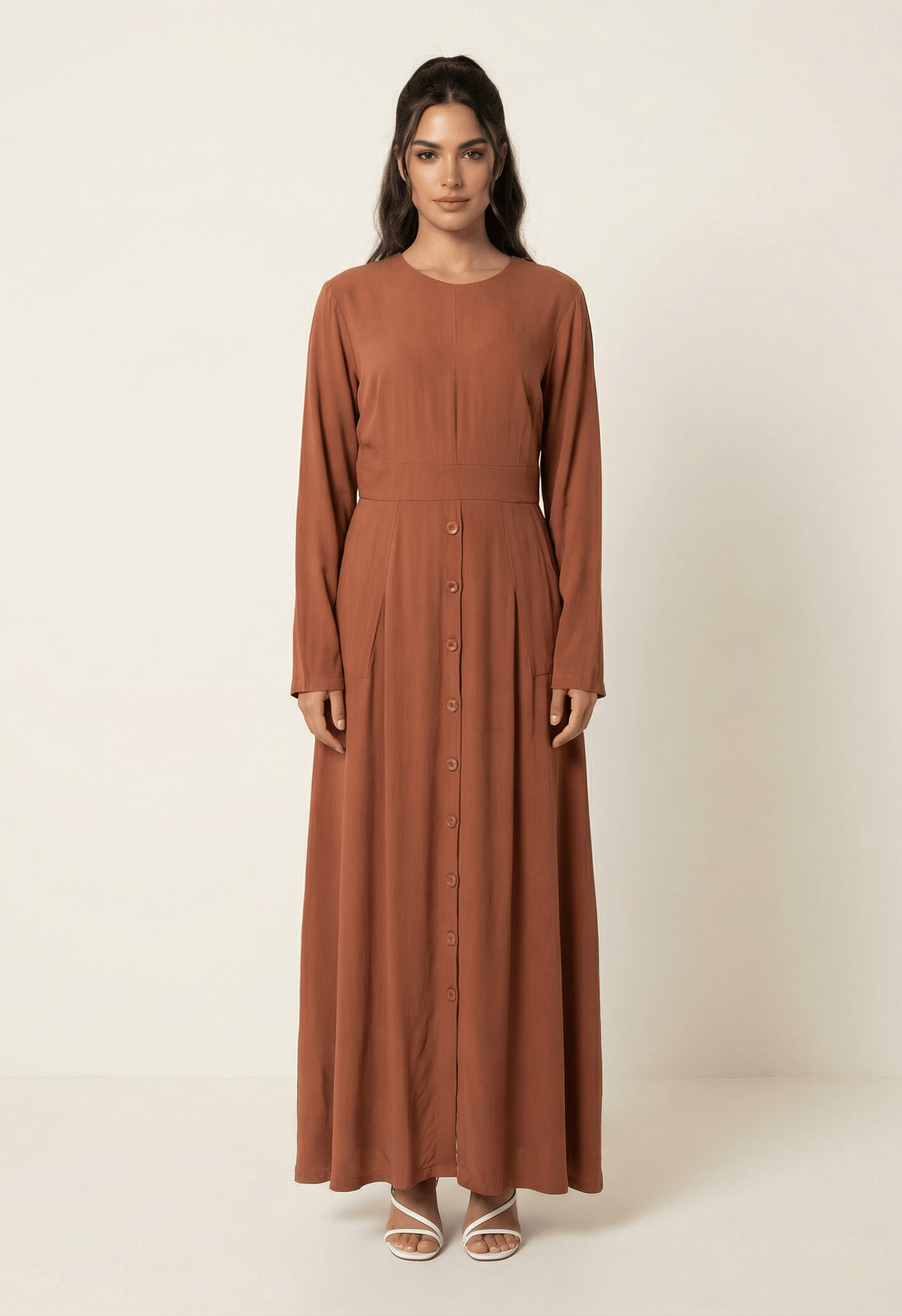 Rust Manal button down Modal dress Kabayare