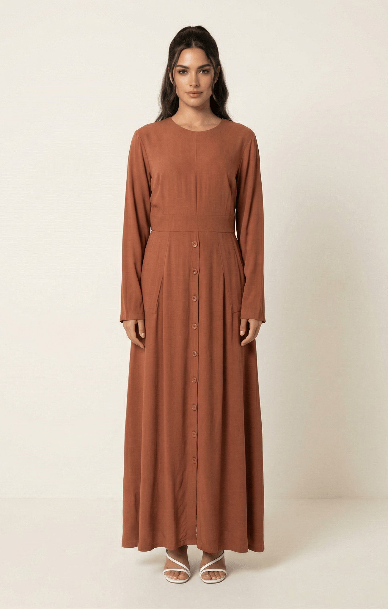 Rust Manal button down Modal dress Kabayare