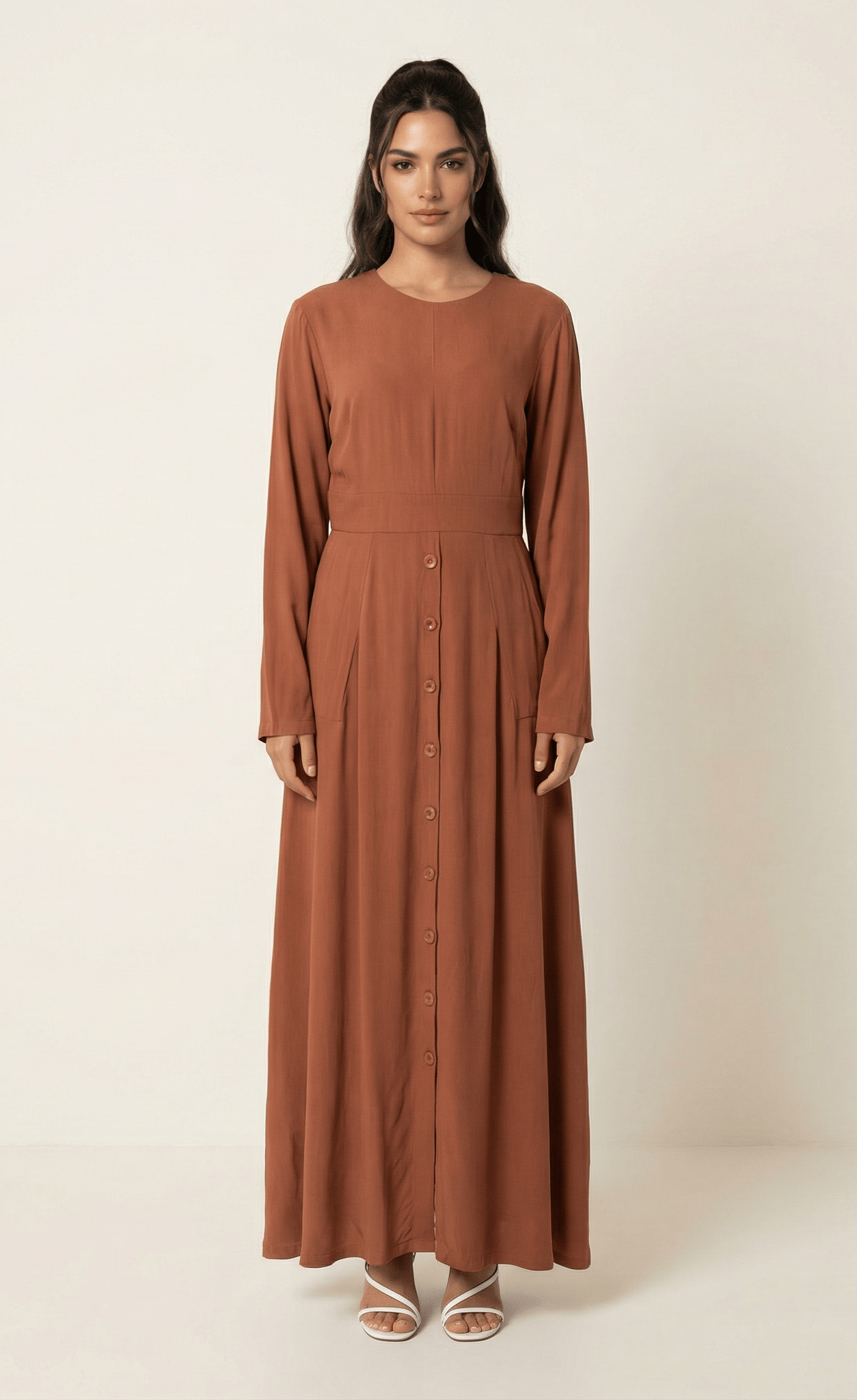Rust Manal button down Modal dress Kabayare