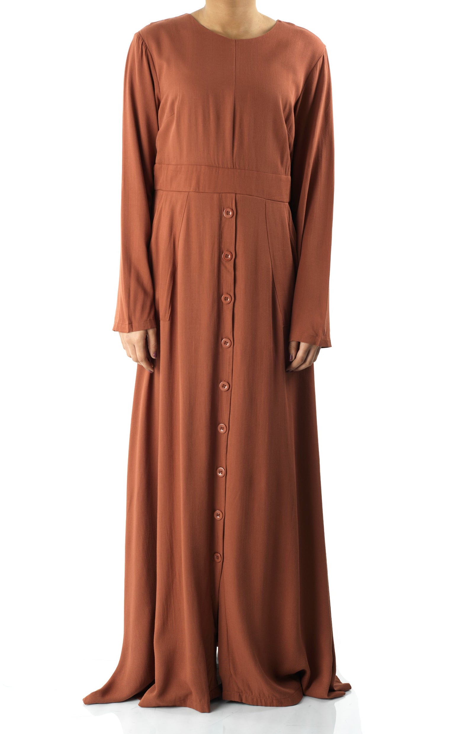 Rust Manal button down Modal dress Kabayare