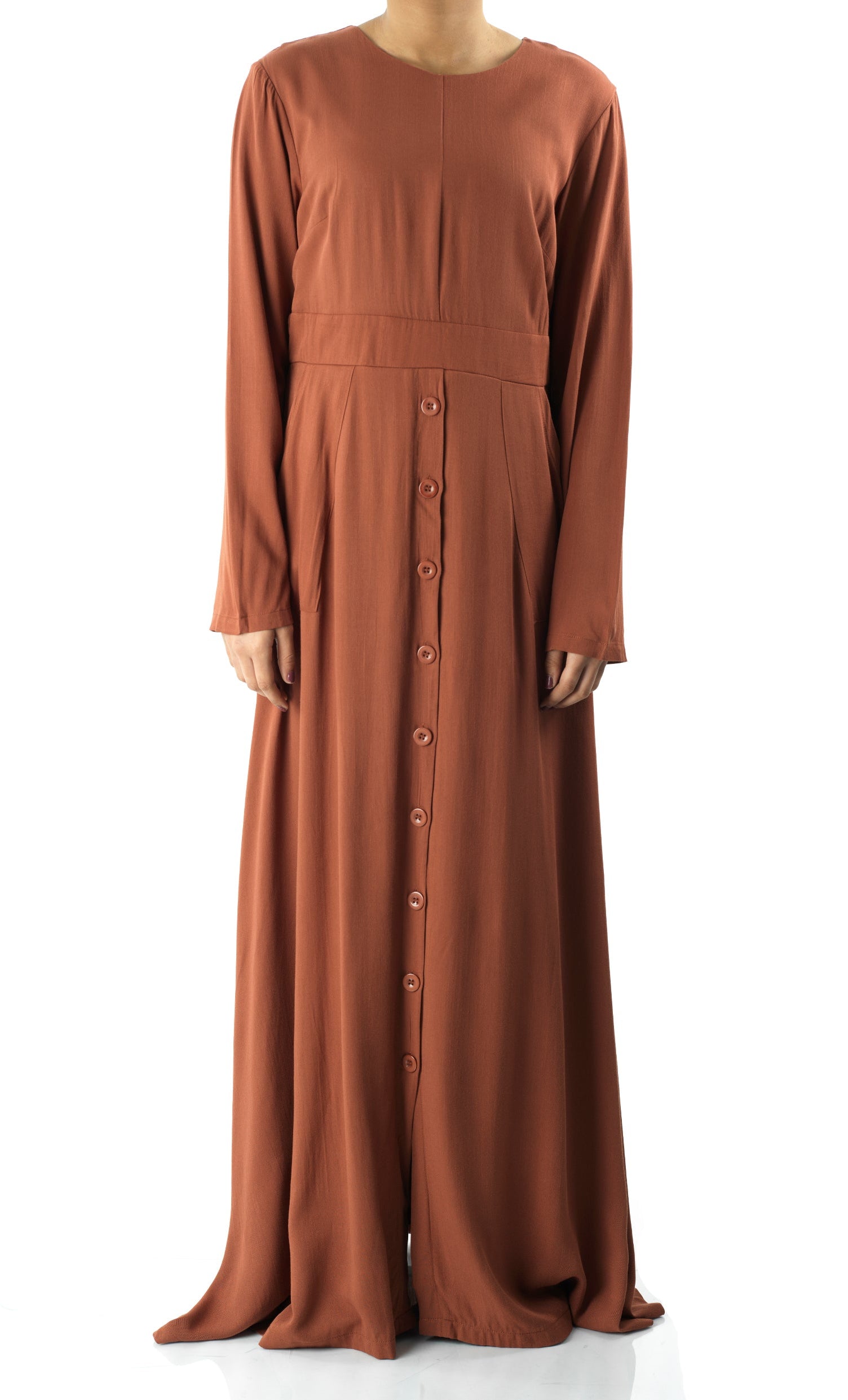 Rust Manal button down Modal dress Kabayare