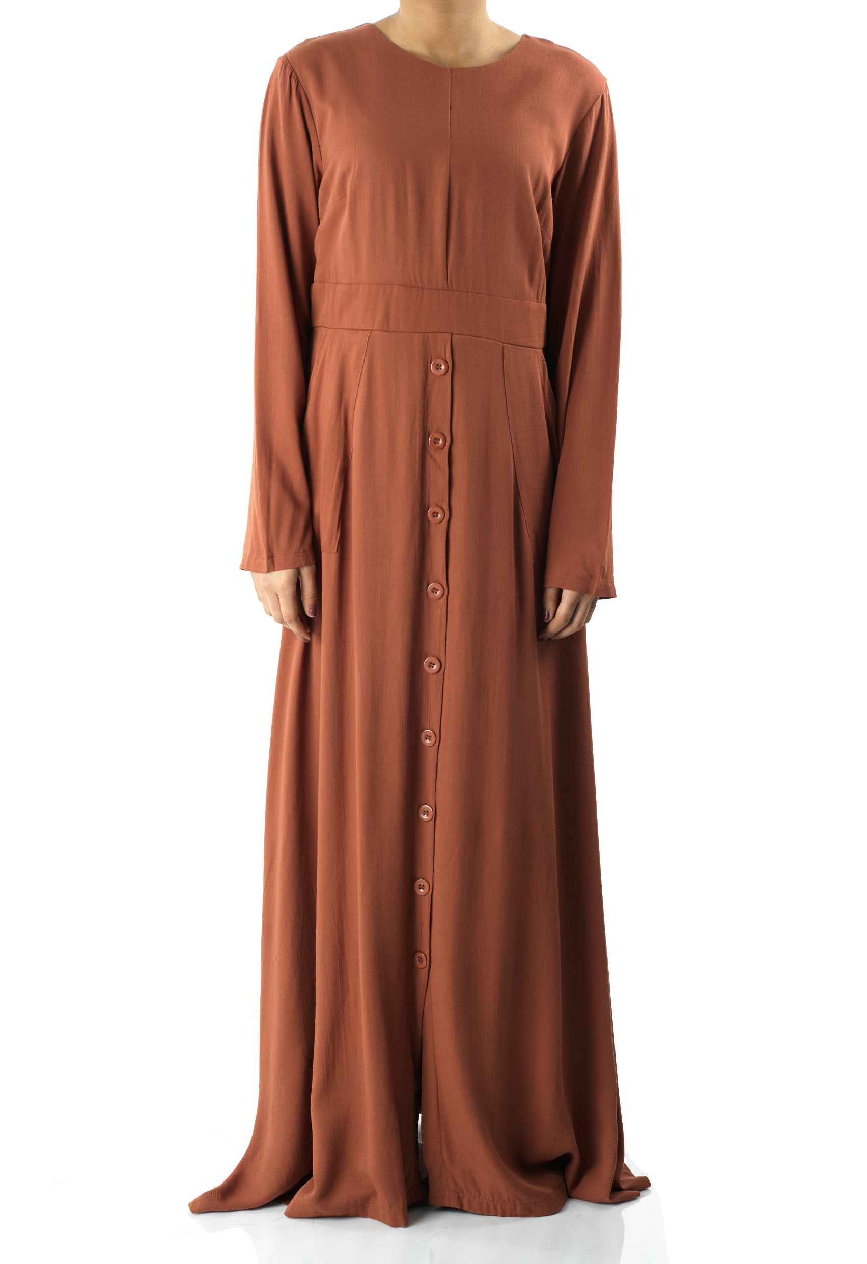 Rust Manal button down Modal dress Kabayare