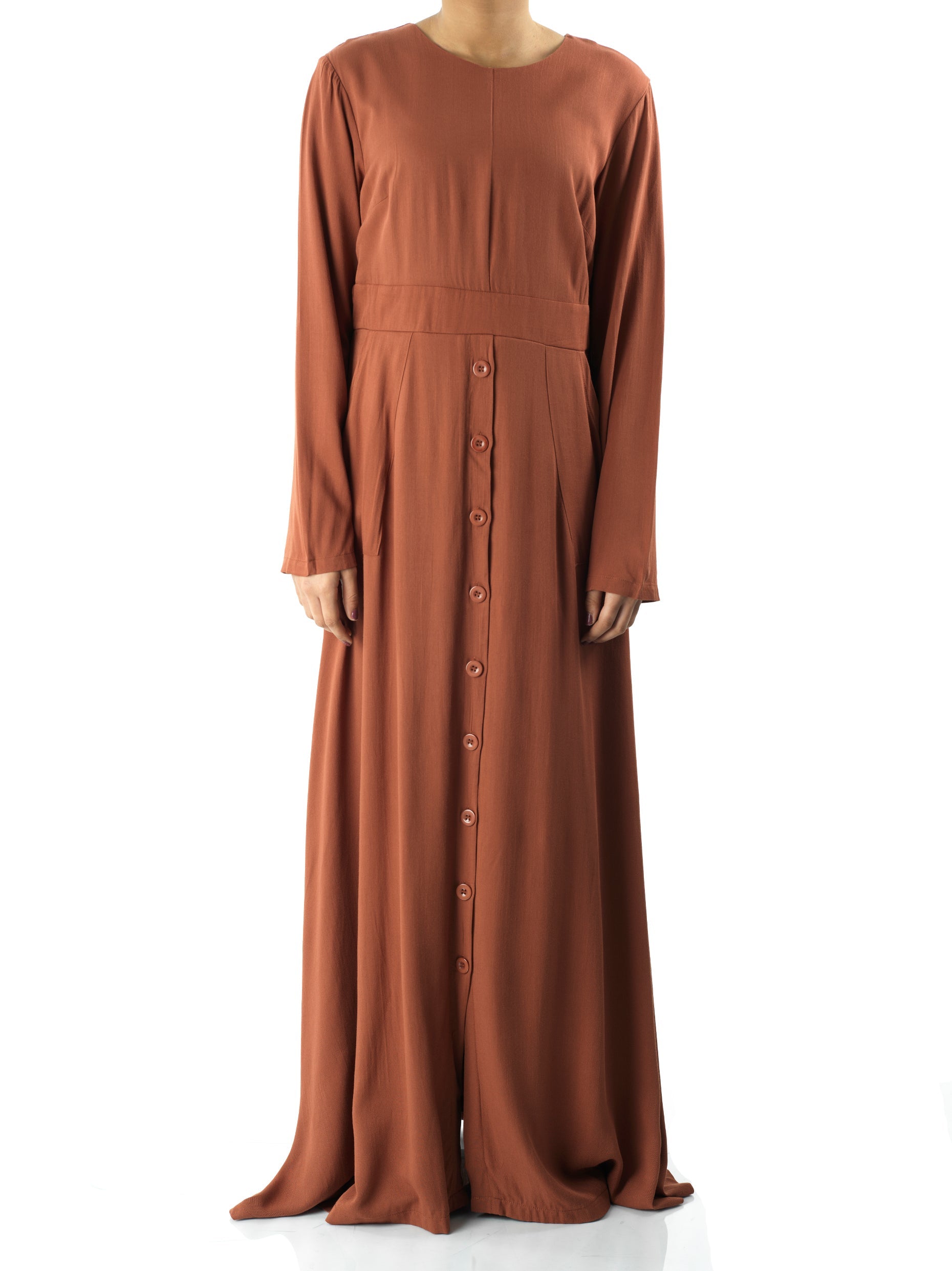 Rust Manal button down Modal dress Kabayare
