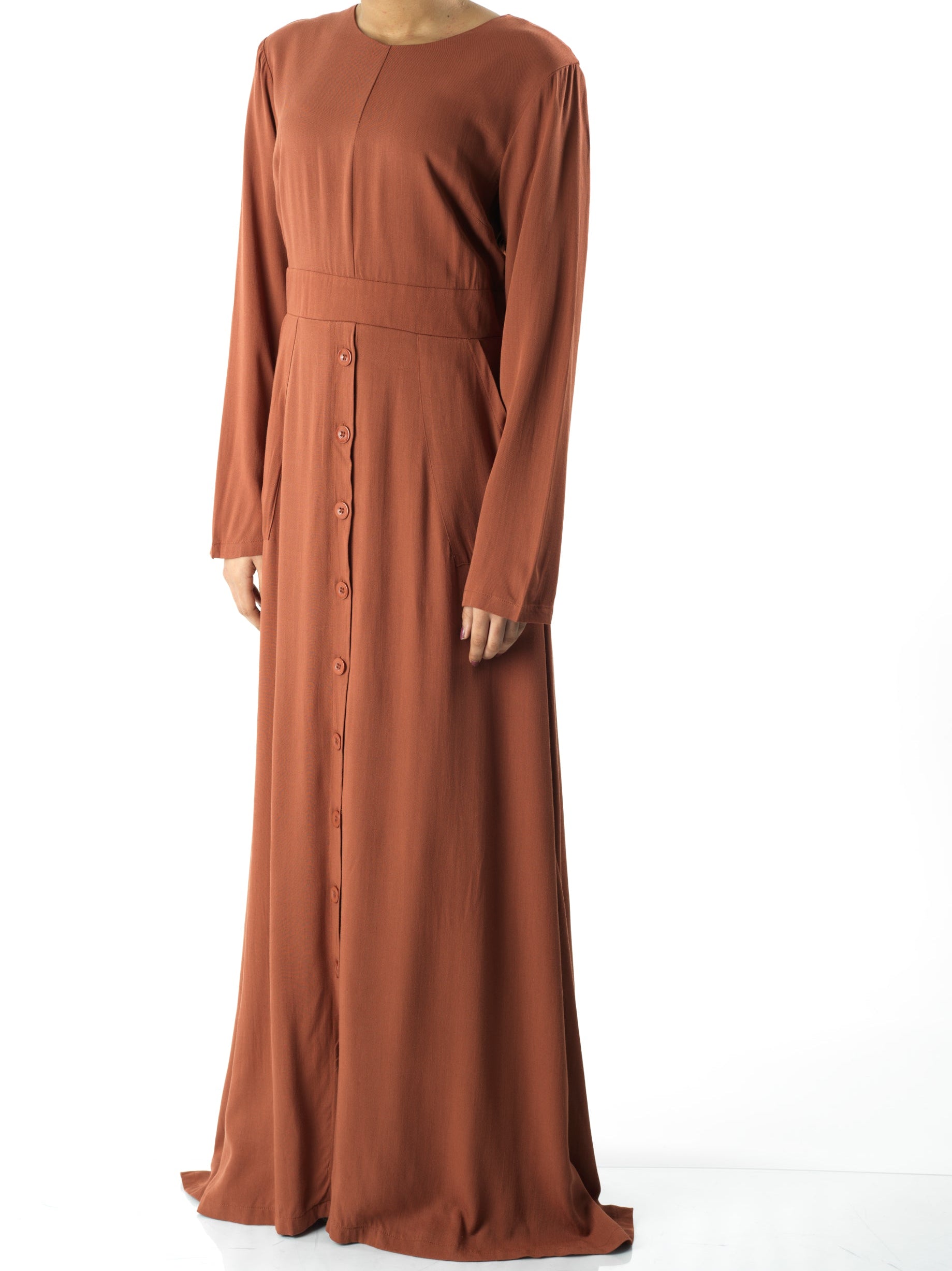 Rust Manal button down Modal dress Kabayare