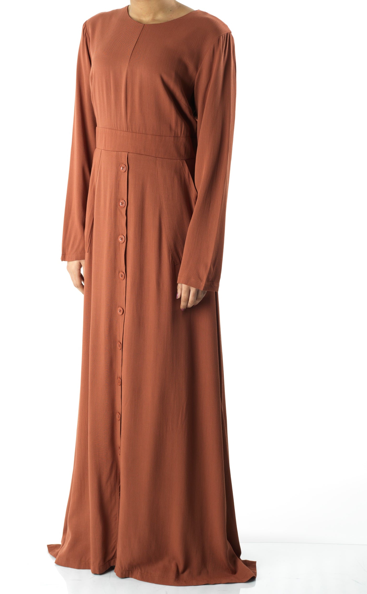Rust Manal button down Modal dress Kabayare