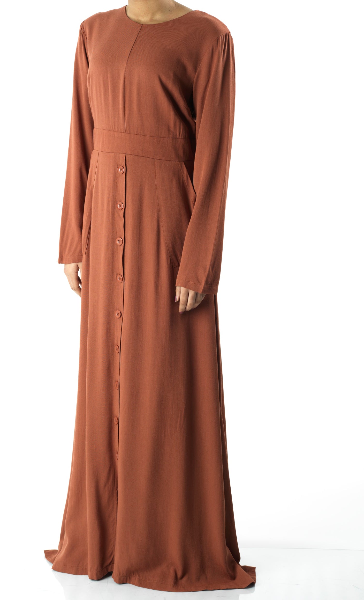Rust Manal button down Modal dress Kabayare
