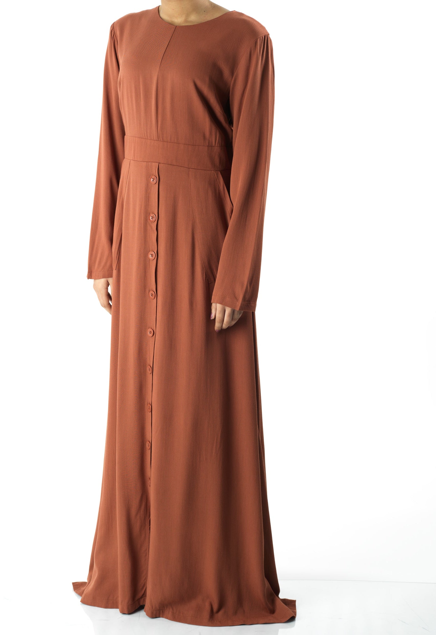 Rust Manal button down Modal dress Kabayare