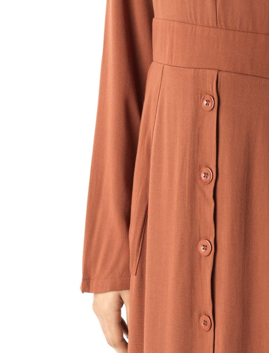 Rust Manal button down Modal dress Kabayare