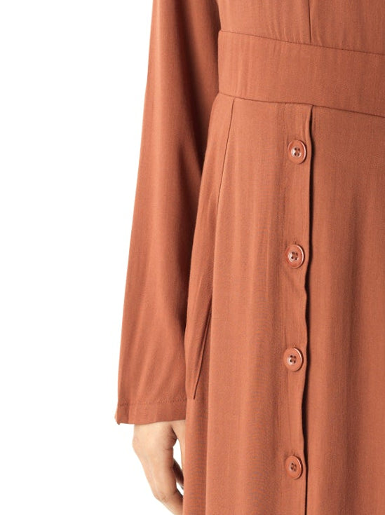 Rust Manal button down Modal dress Kabayare