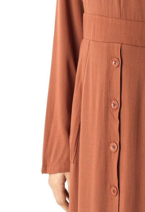 Rust Manal button down Modal dress Kabayare