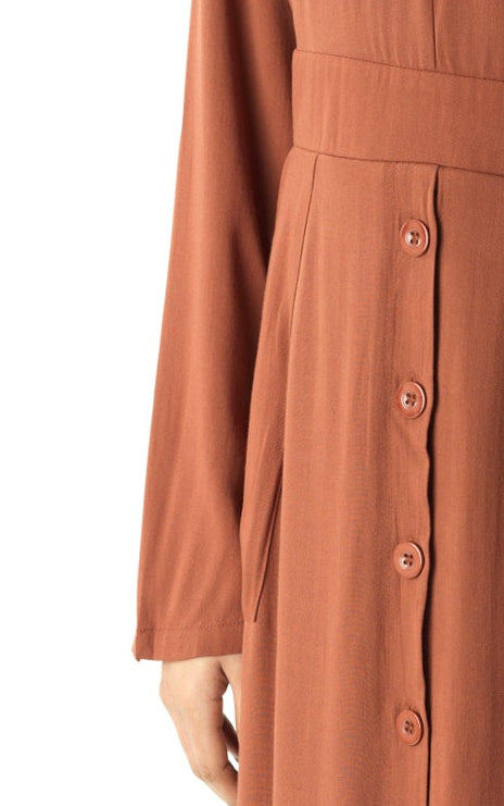 Rust Manal button down Modal dress Kabayare