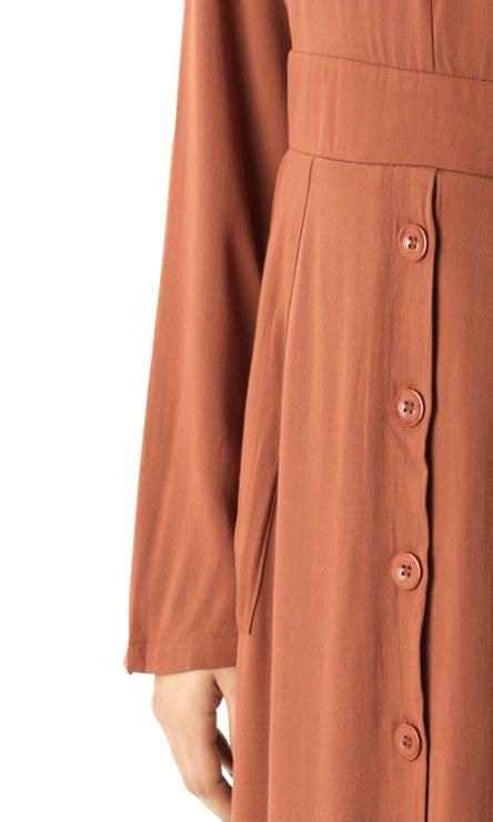 Rust Manal button down Modal dress Kabayare