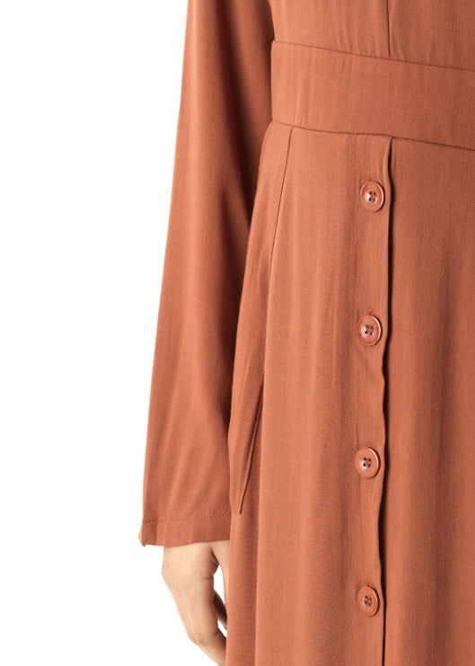 Rust Manal button down Modal dress Kabayare