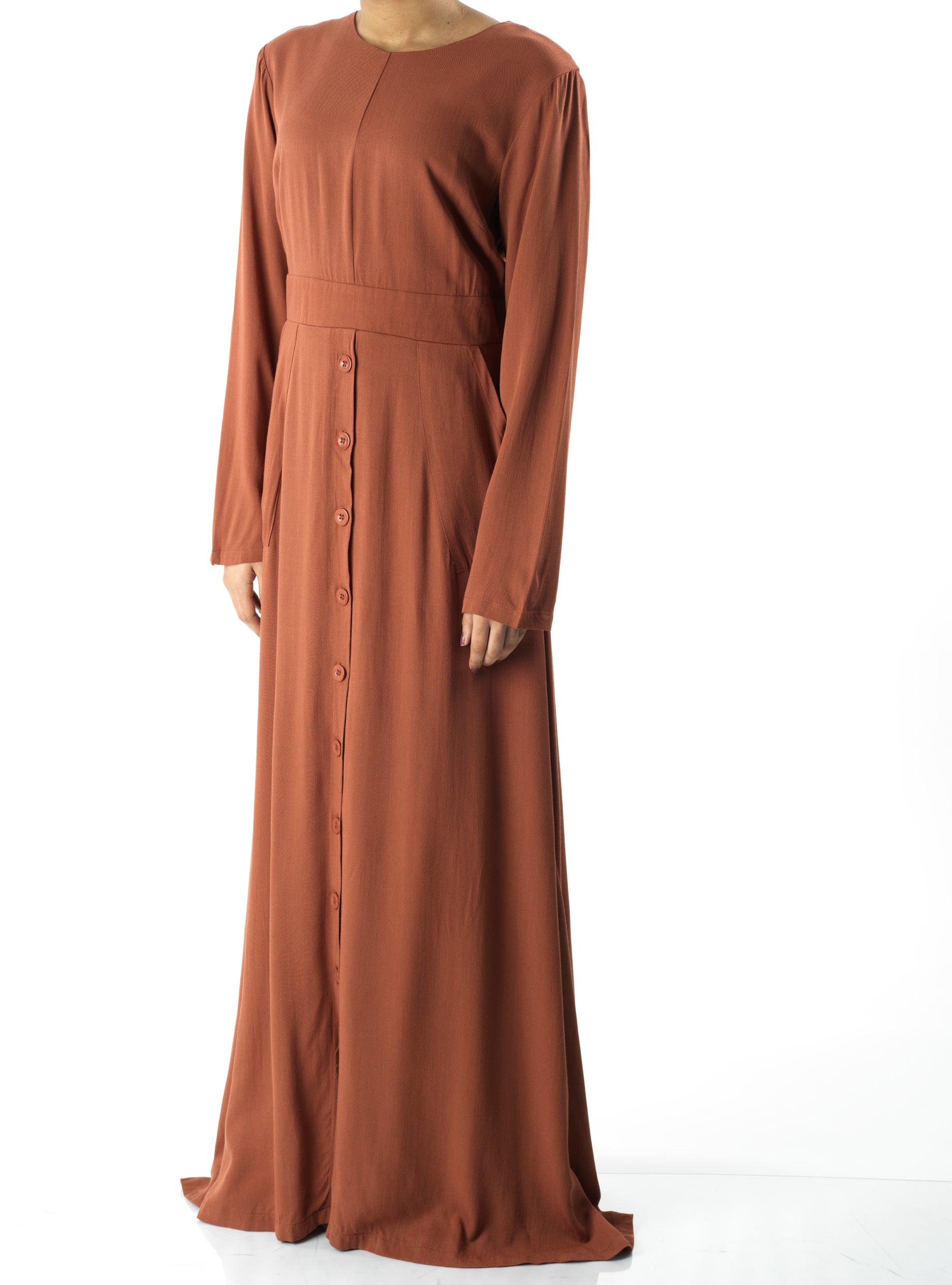 Rust Manal button down Modal dress Kabayare