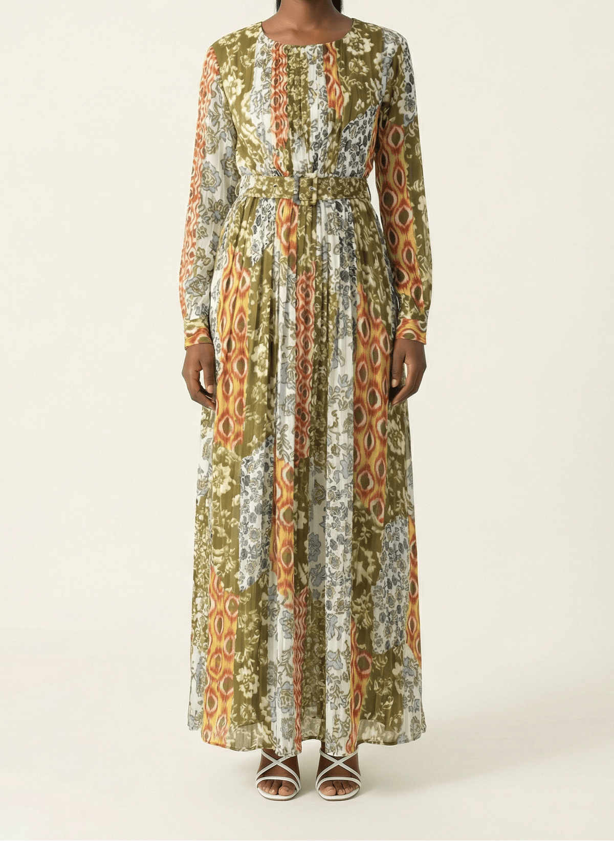 Safiyah print silk chiffon shimmer maxi dress Kabayare