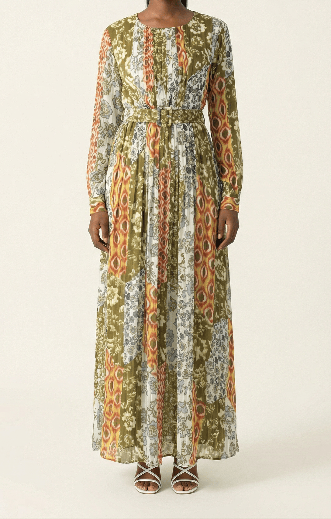 Safiyah print silk chiffon shimmer maxi dress Kabayare