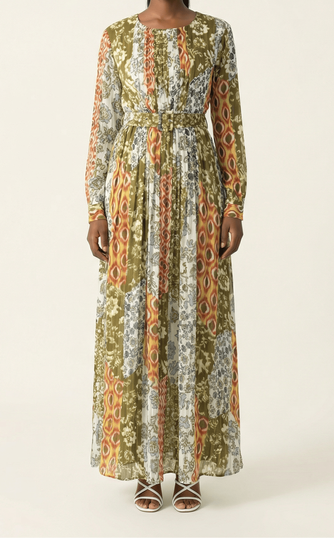 Safiyah print silk chiffon shimmer maxi dress Kabayare