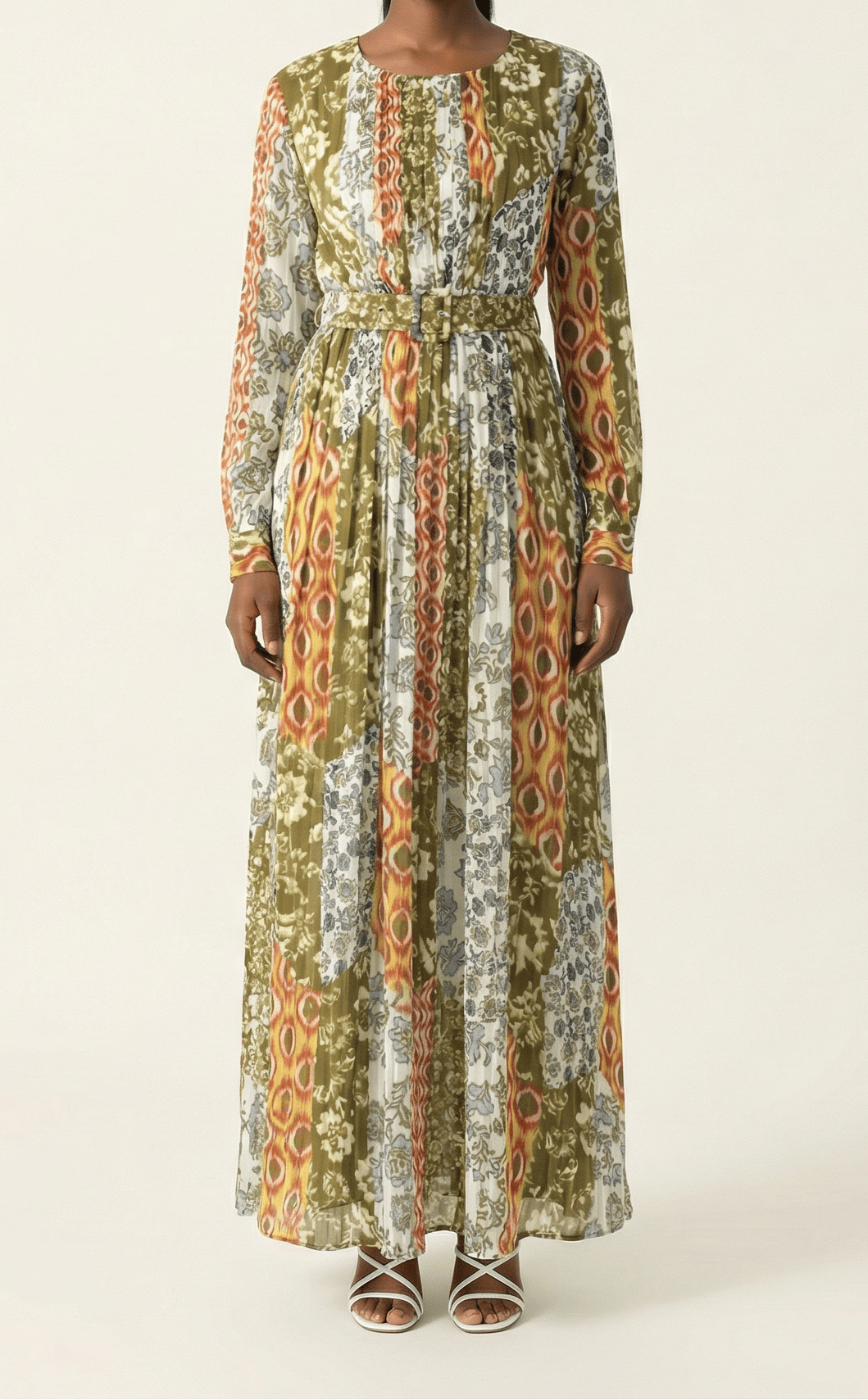 Safiyah print silk chiffon shimmer maxi dress Kabayare