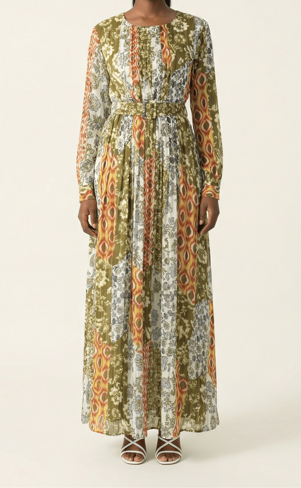 Safiyah print silk chiffon shimmer maxi dress Kabayare