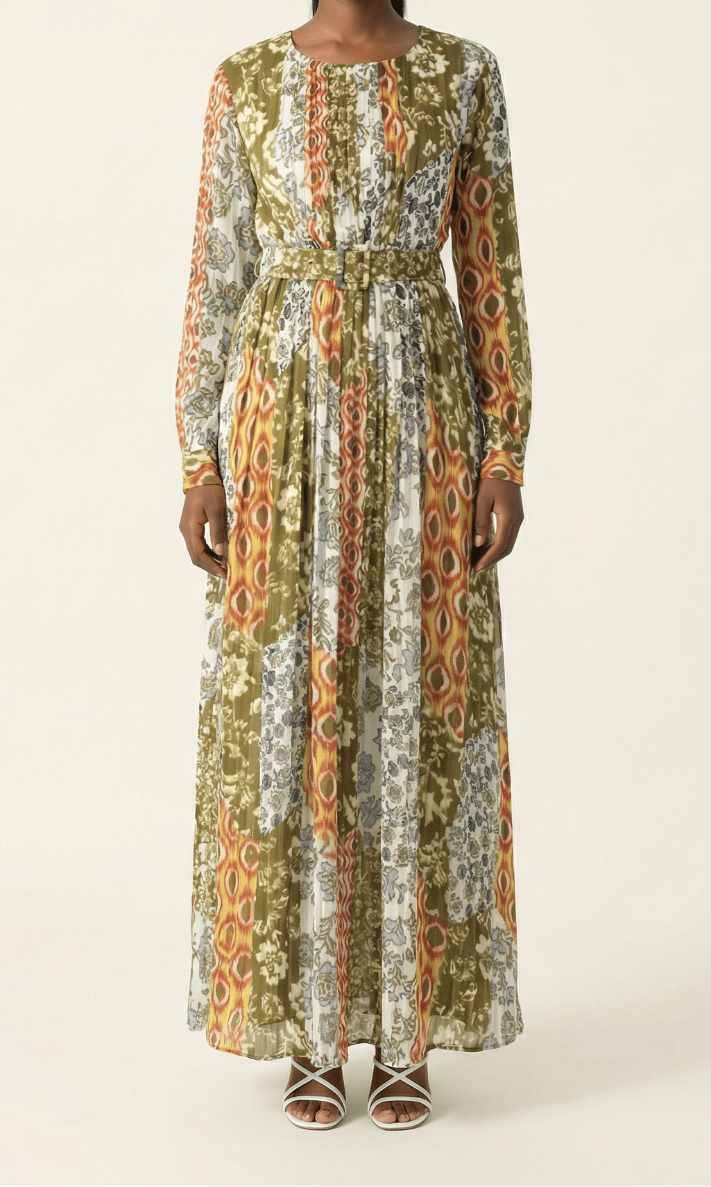 Safiyah print silk chiffon shimmer maxi dress Kabayare