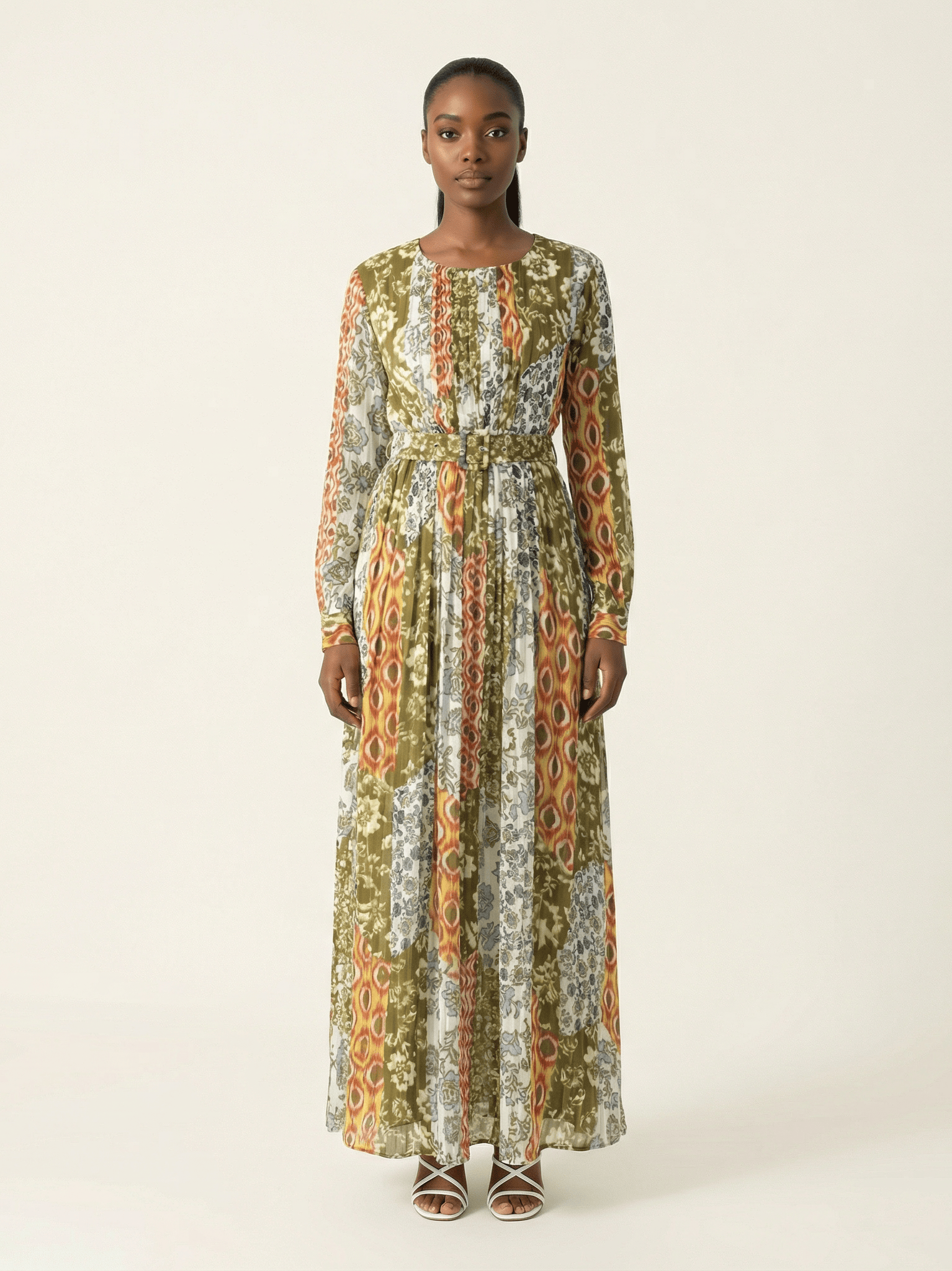 Safiyah print silk chiffon shimmer maxi dress Kabayare