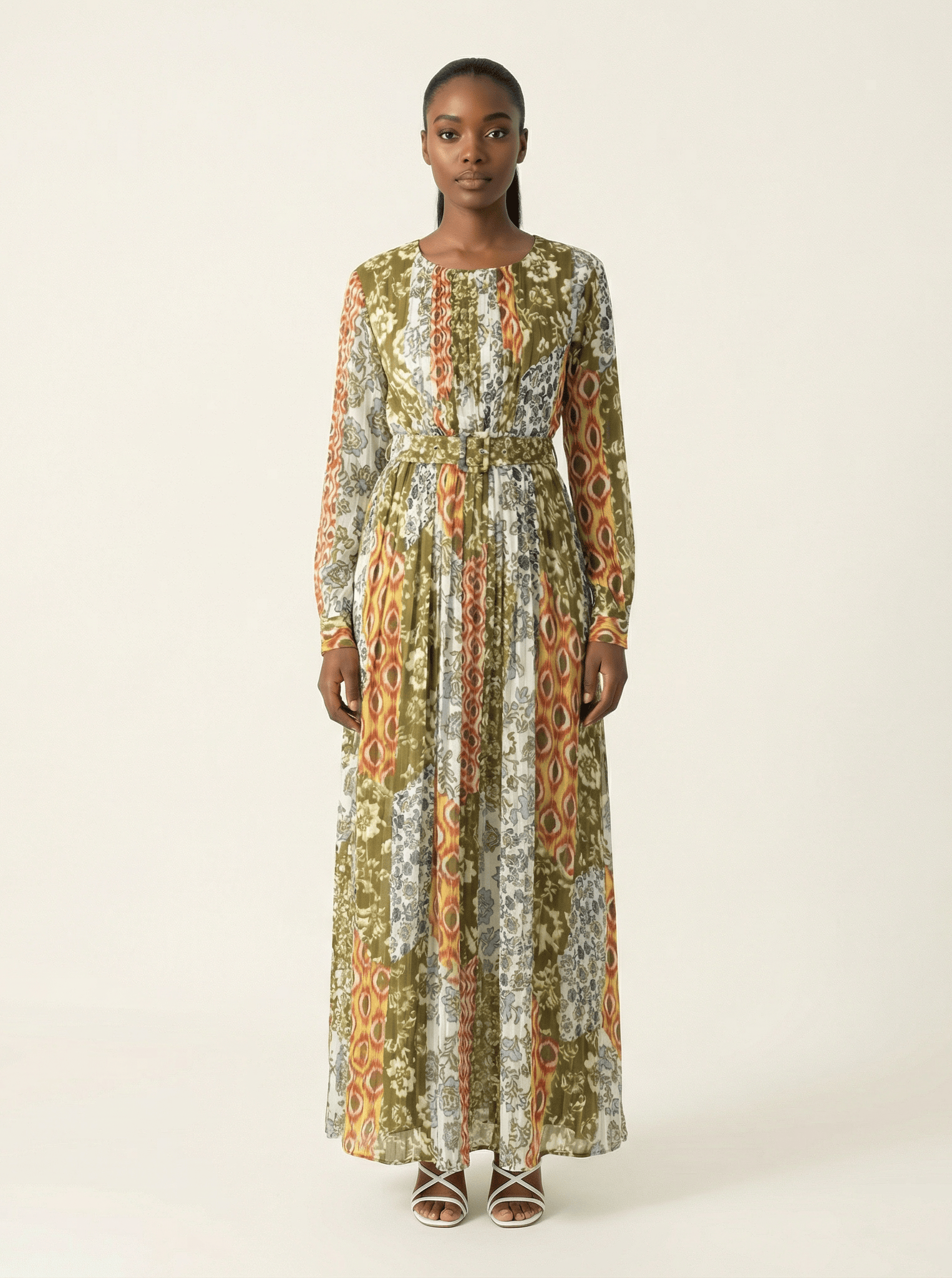 Safiyah print silk chiffon shimmer maxi dress Kabayare