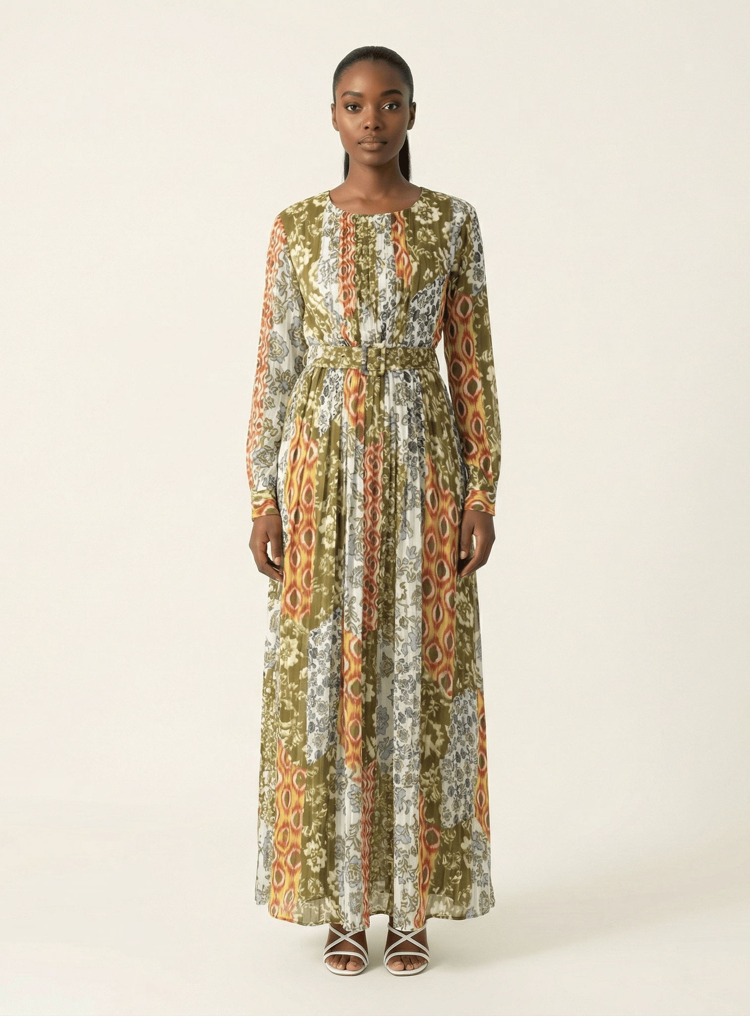 Safiyah print silk chiffon shimmer maxi dress Kabayare