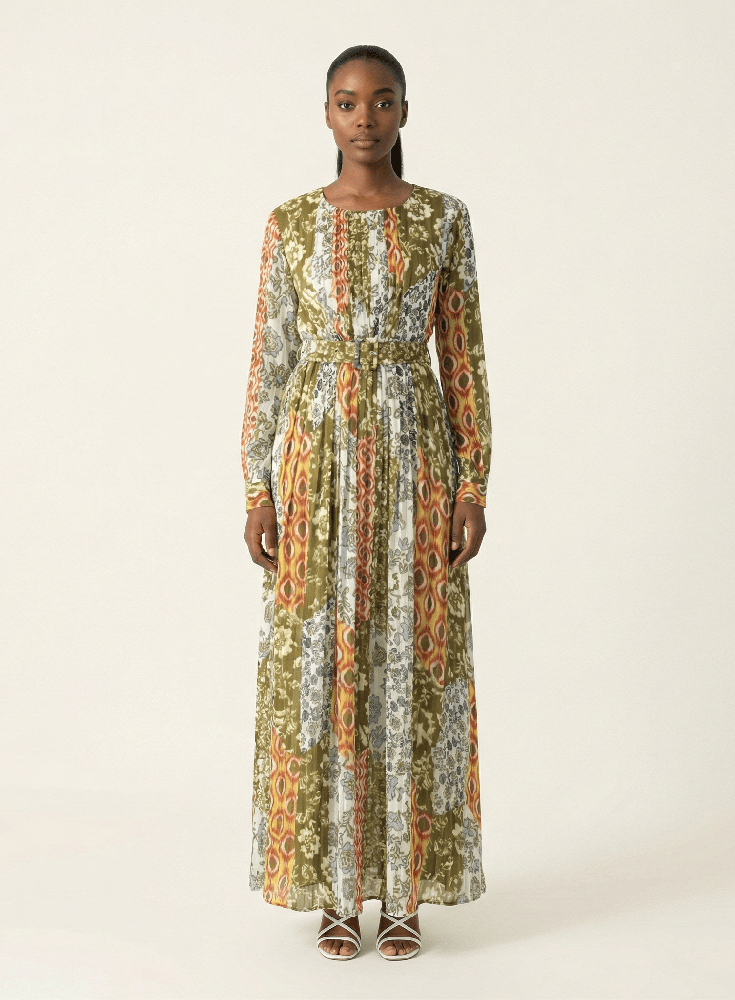 Safiyah print silk chiffon shimmer maxi dress Kabayare