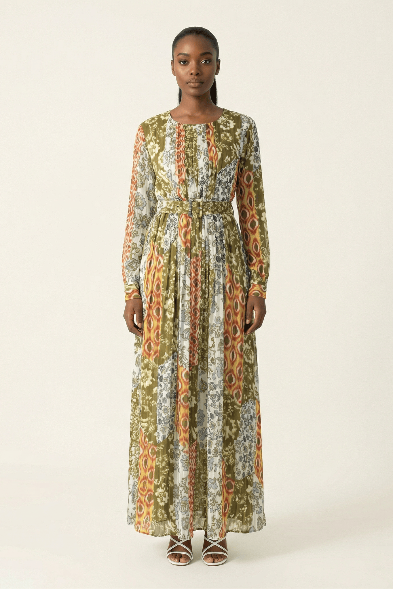 Safiyah print silk chiffon shimmer maxi dress Kabayare