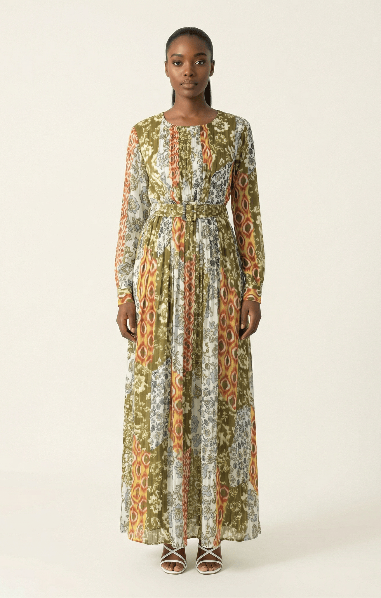 Safiyah print silk chiffon shimmer maxi dress Kabayare