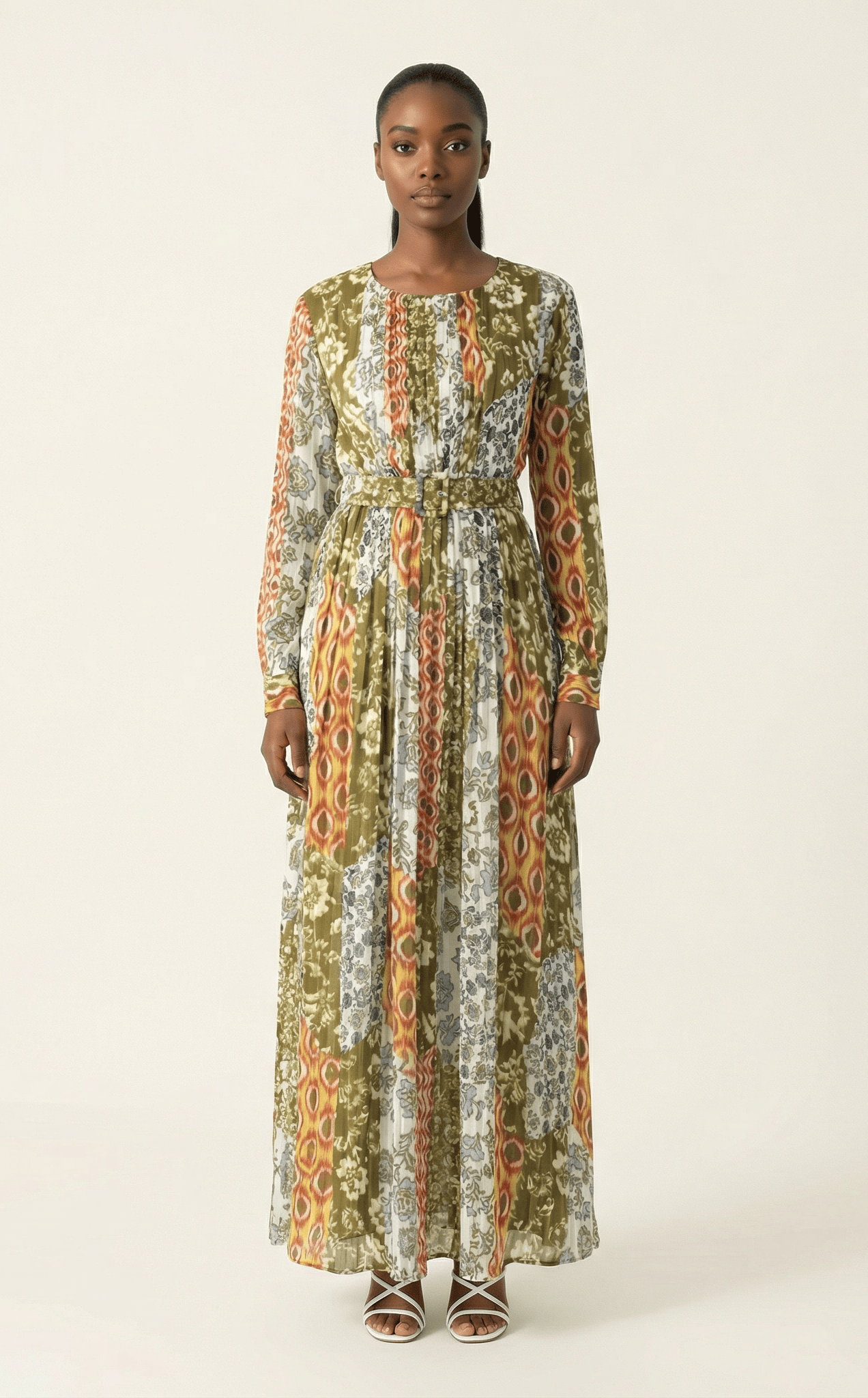 Safiyah print silk chiffon shimmer maxi dress Kabayare