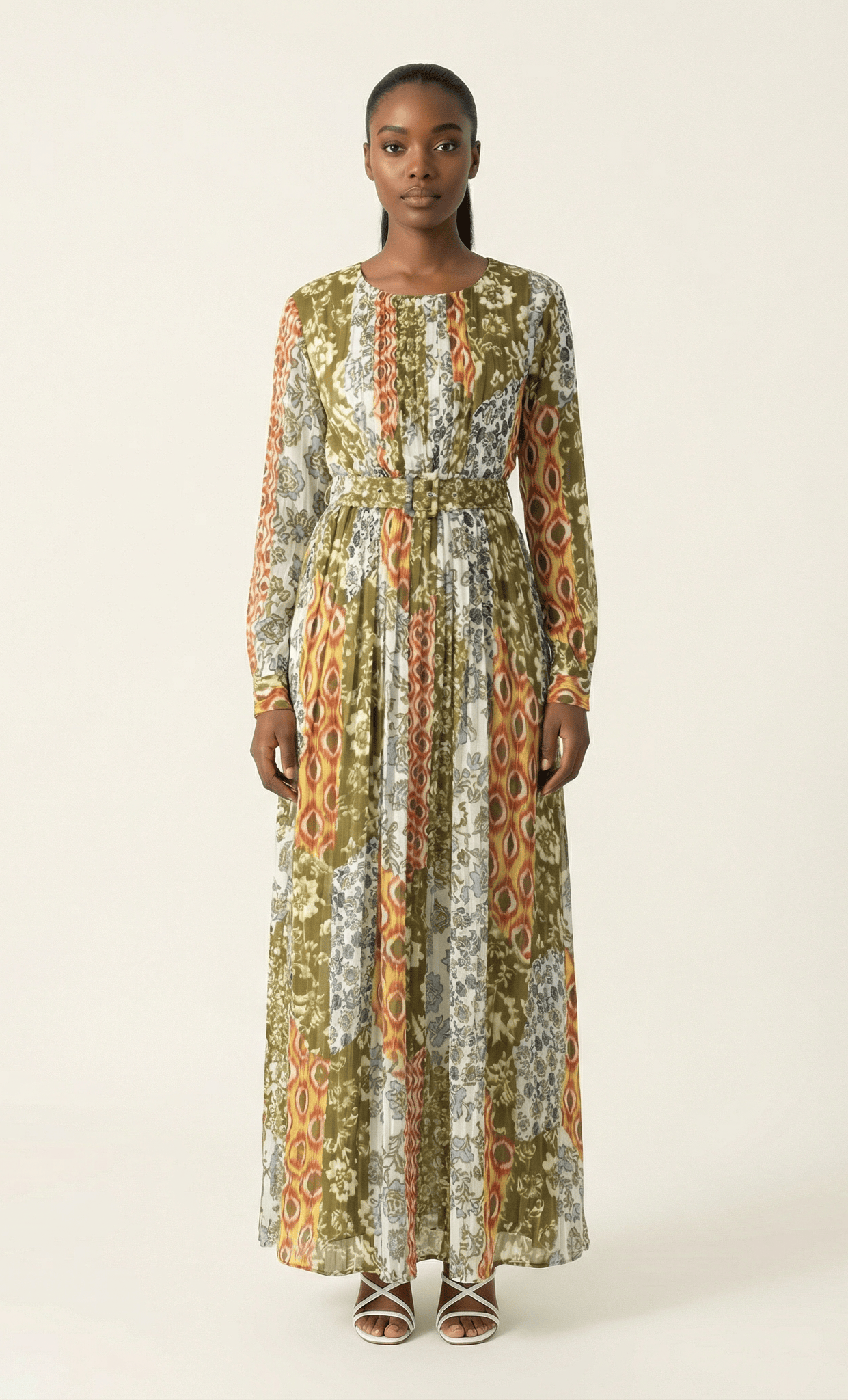 Safiyah print silk chiffon shimmer maxi dress Kabayare