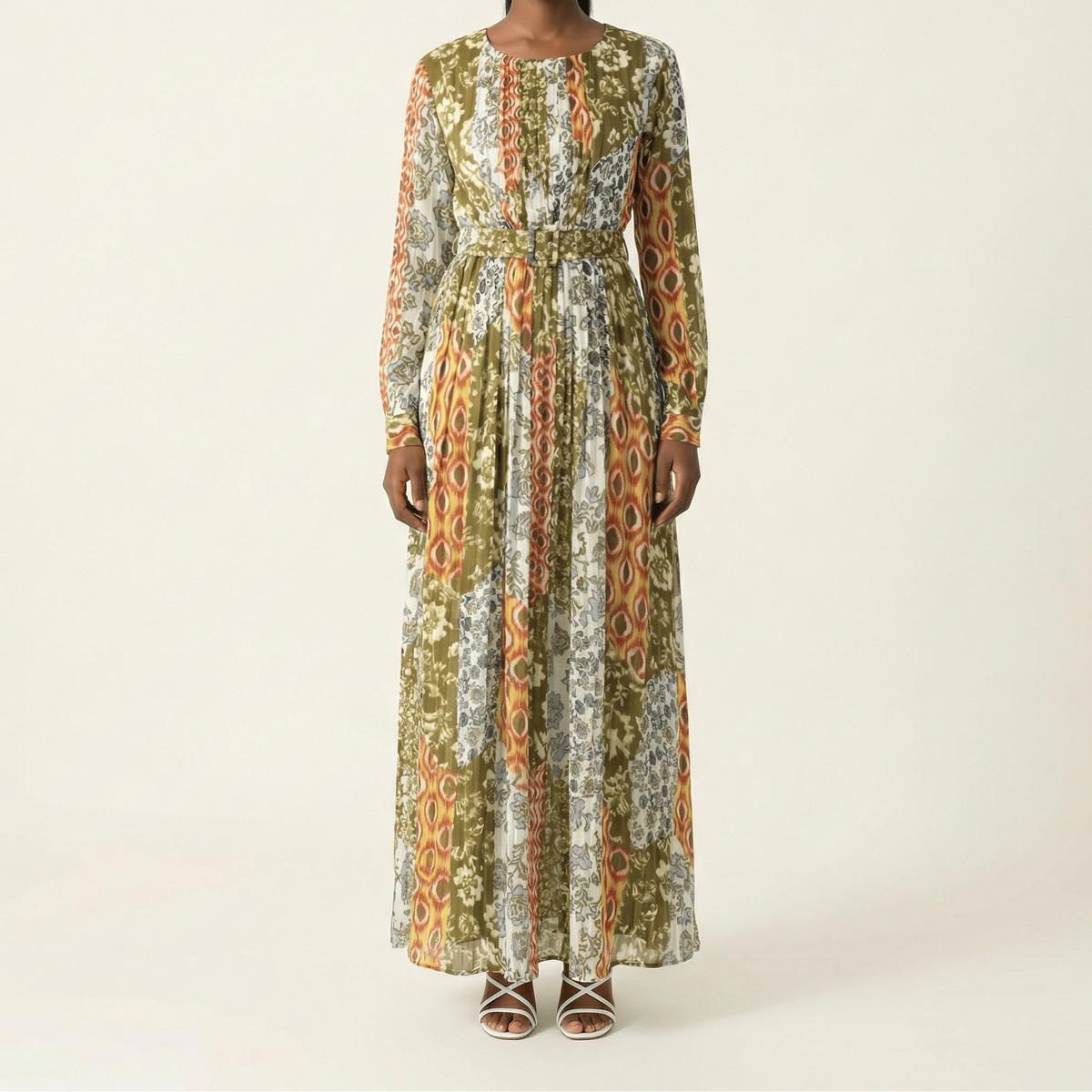 Safiyah print silk chiffon shimmer maxi dress Kabayare