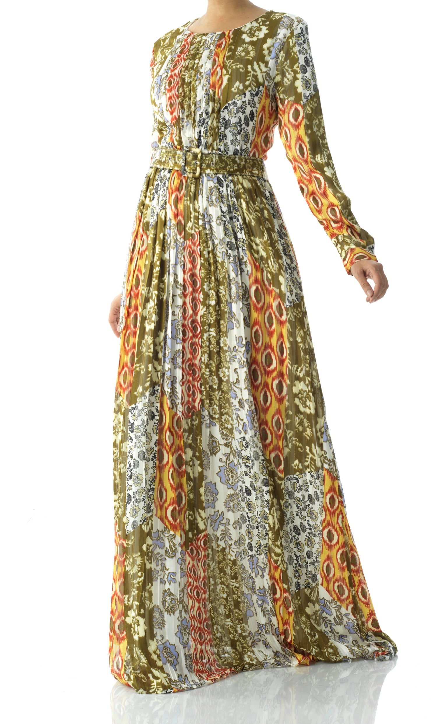 Safiyah print silk chiffon shimmer maxi dress Kabayare