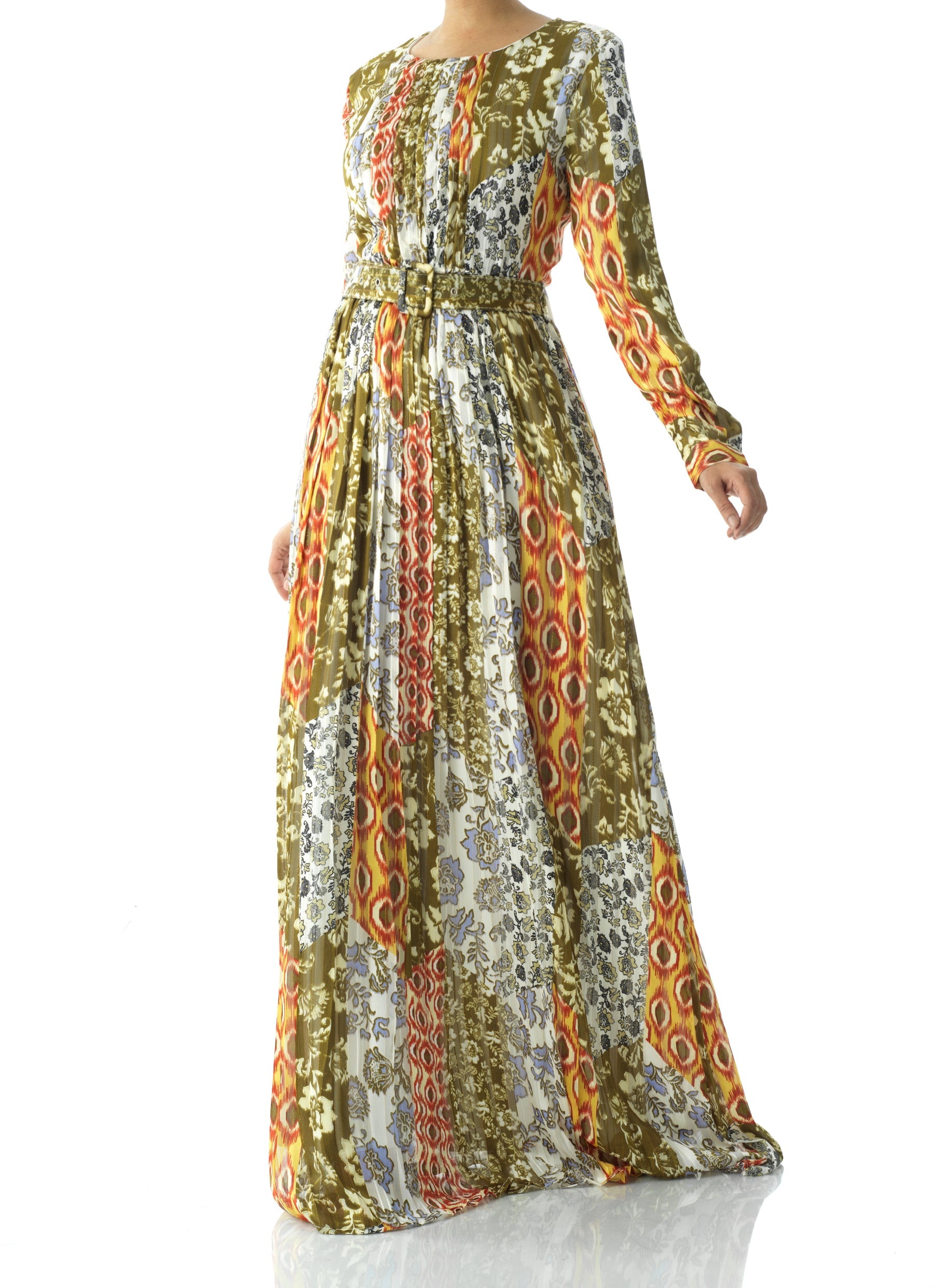 Safiyah print silk chiffon shimmer maxi dress Kabayare