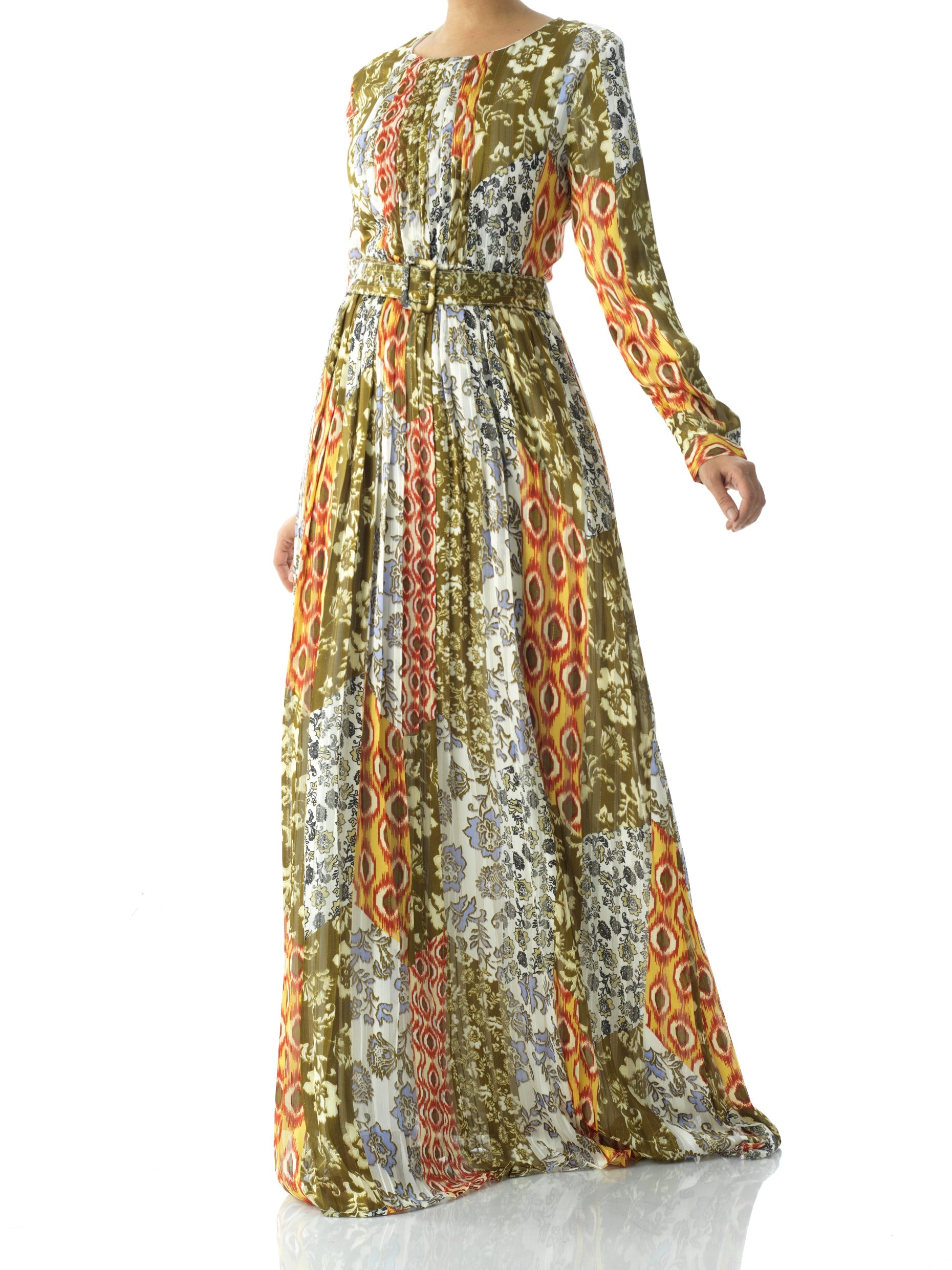 Safiyah print silk chiffon shimmer maxi dress Kabayare