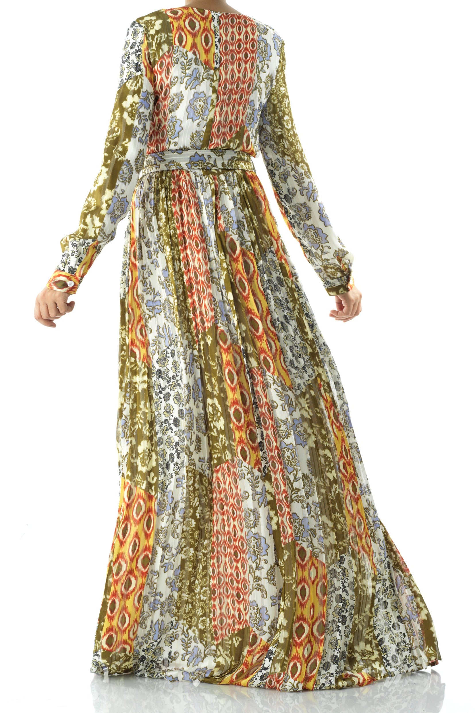Safiyah print silk chiffon shimmer maxi dress Kabayare