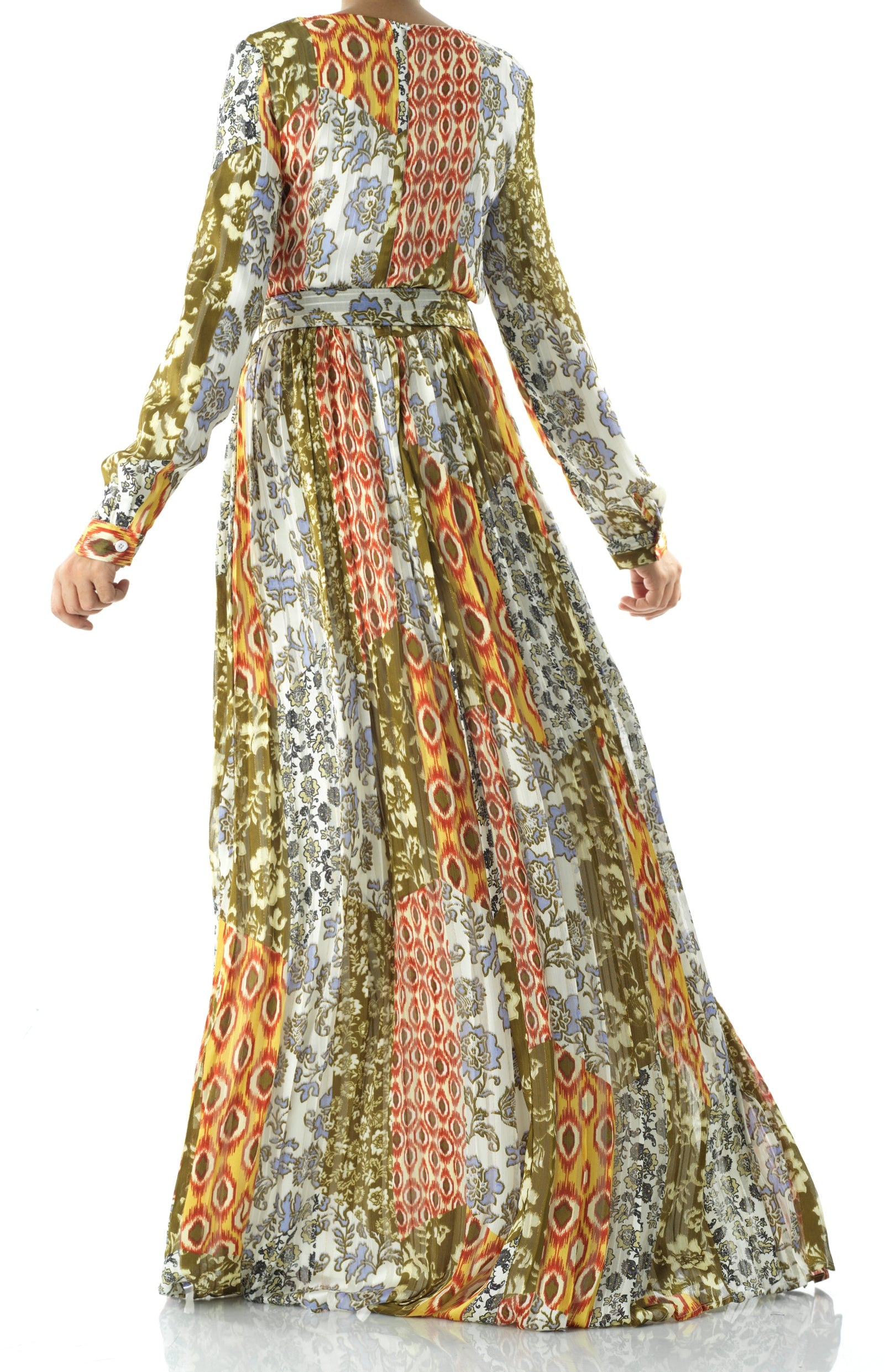 Safiyah print silk chiffon shimmer maxi dress Kabayare