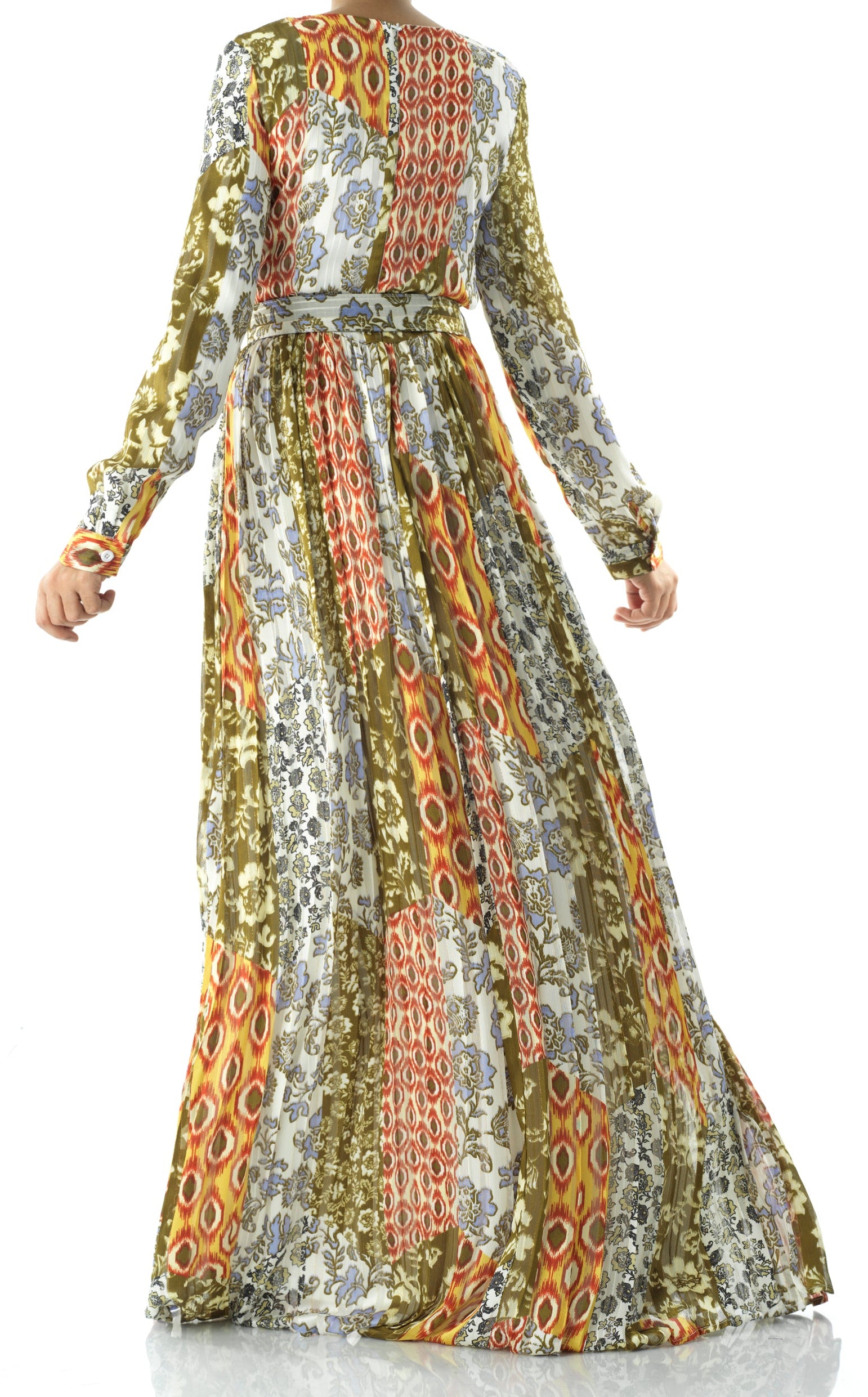 Safiyah print silk chiffon shimmer maxi dress Kabayare