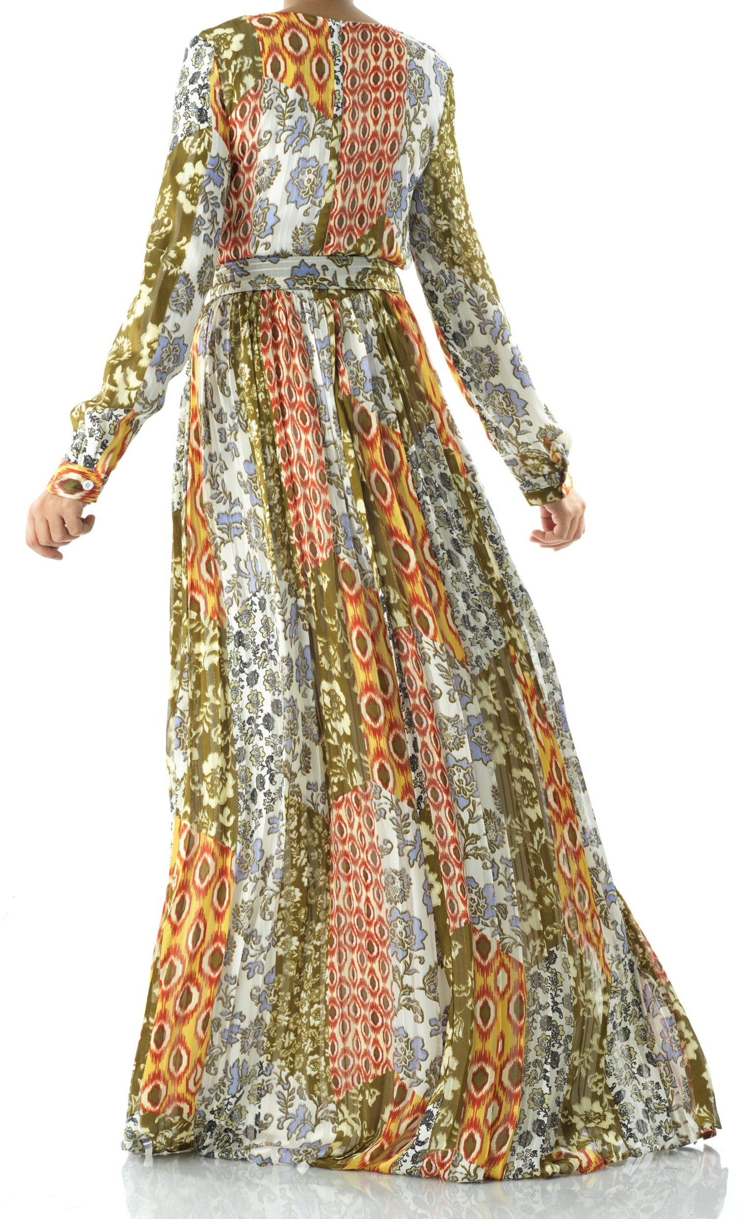 Safiyah print silk chiffon shimmer maxi dress Kabayare