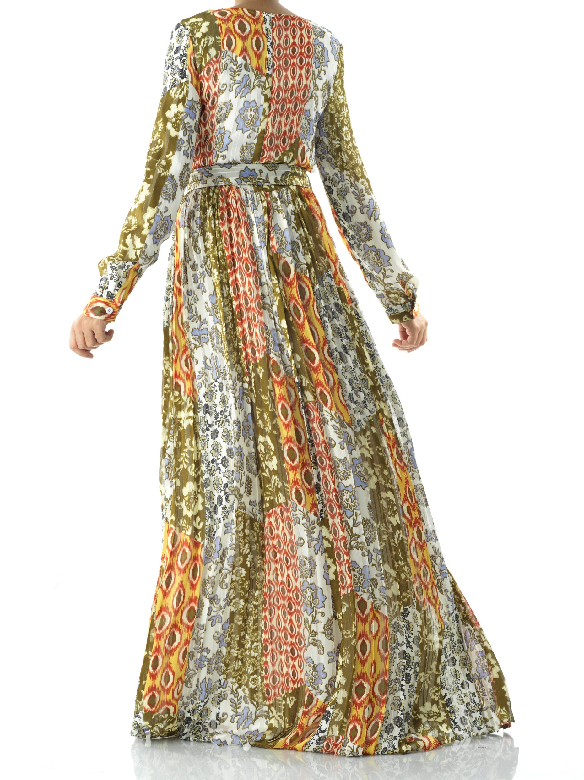 Safiyah print silk chiffon shimmer maxi dress Kabayare