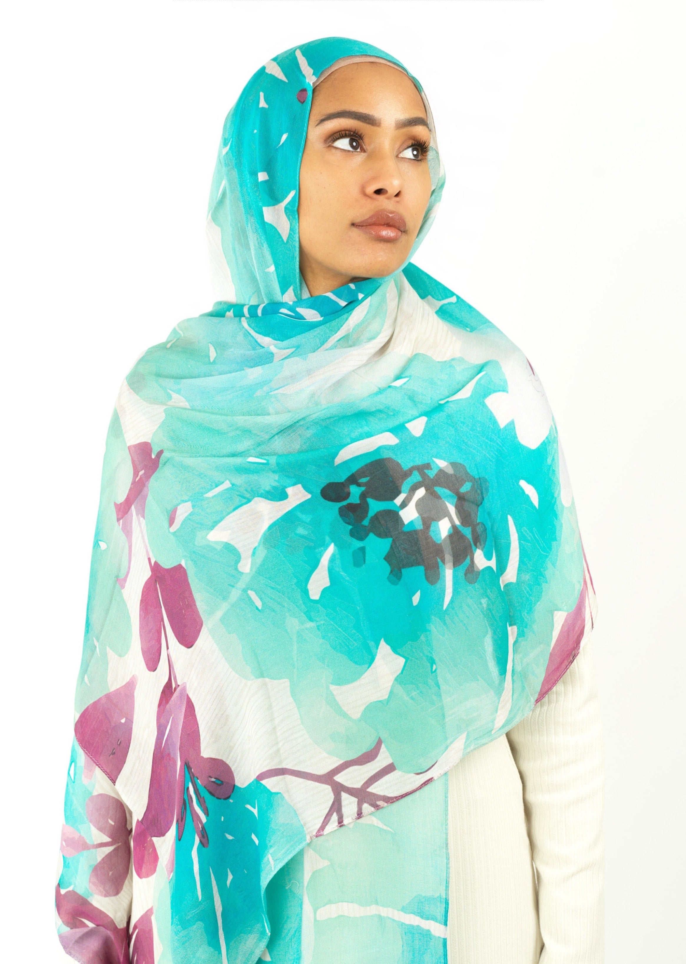 Samira blue modal print hijab Kabayare