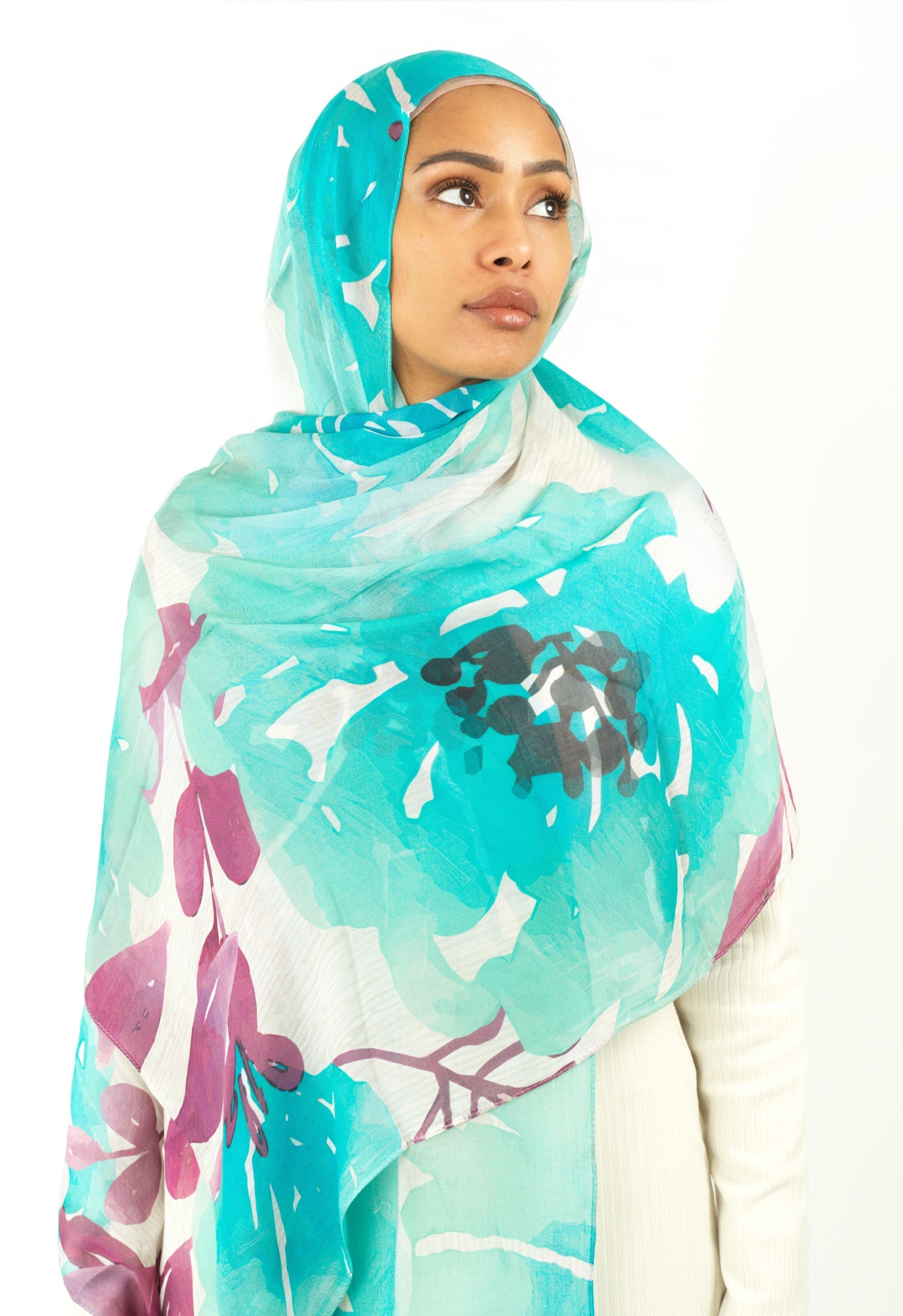 Samira blue modal print hijab Kabayare