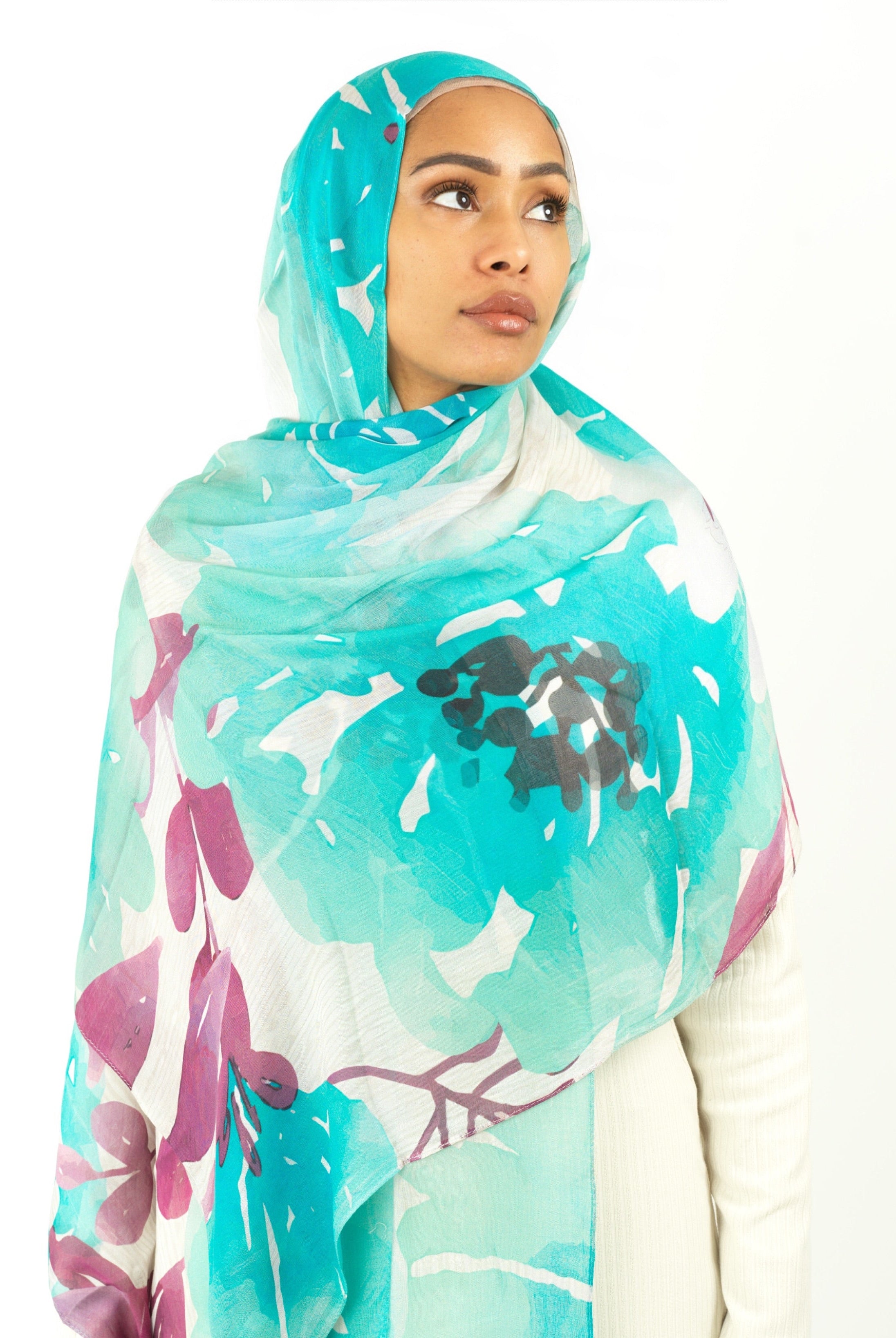 Samira blue modal print hijab Kabayare
