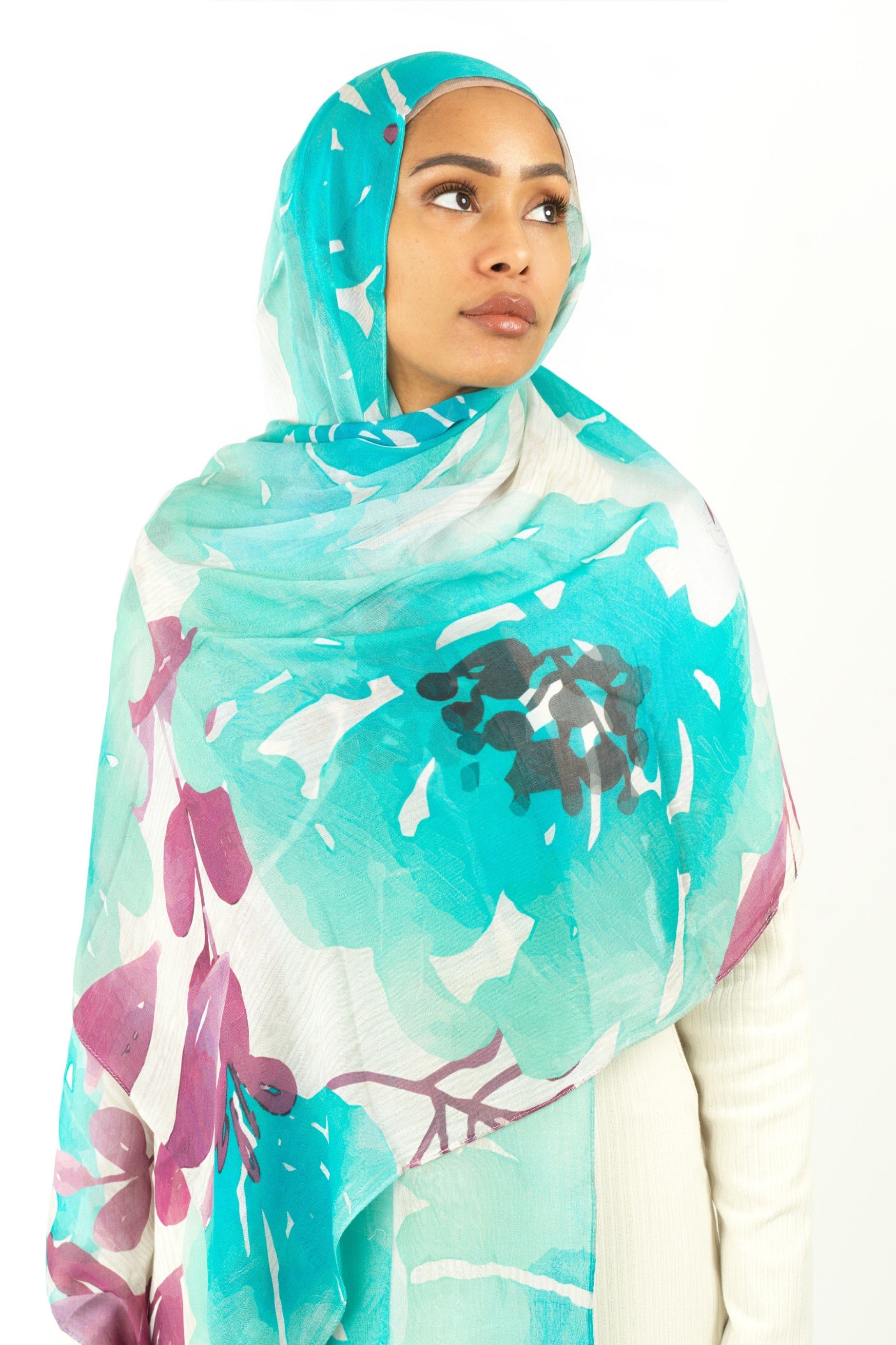 Samira blue modal print hijab Kabayare