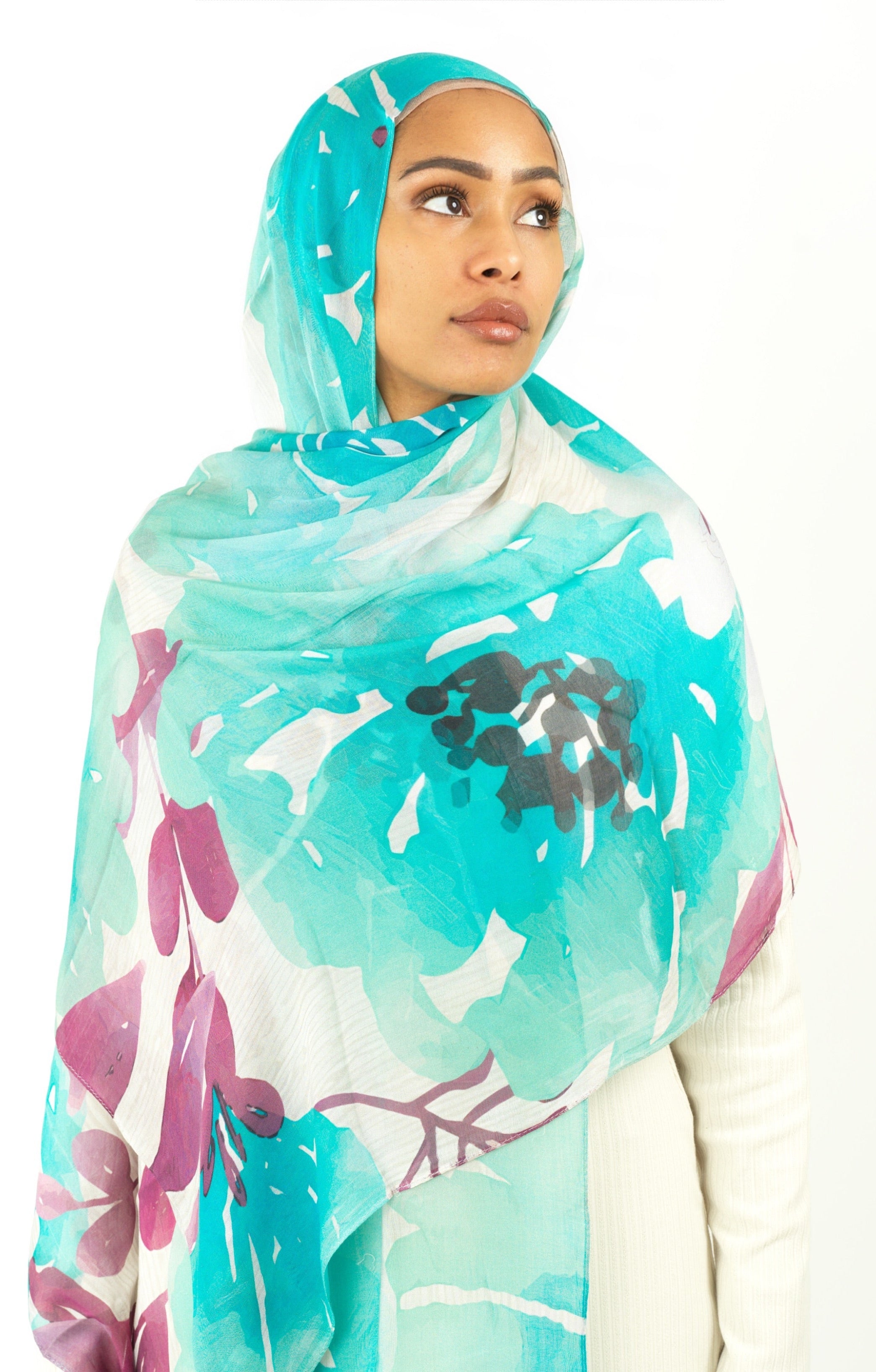 Samira blue modal print hijab Kabayare