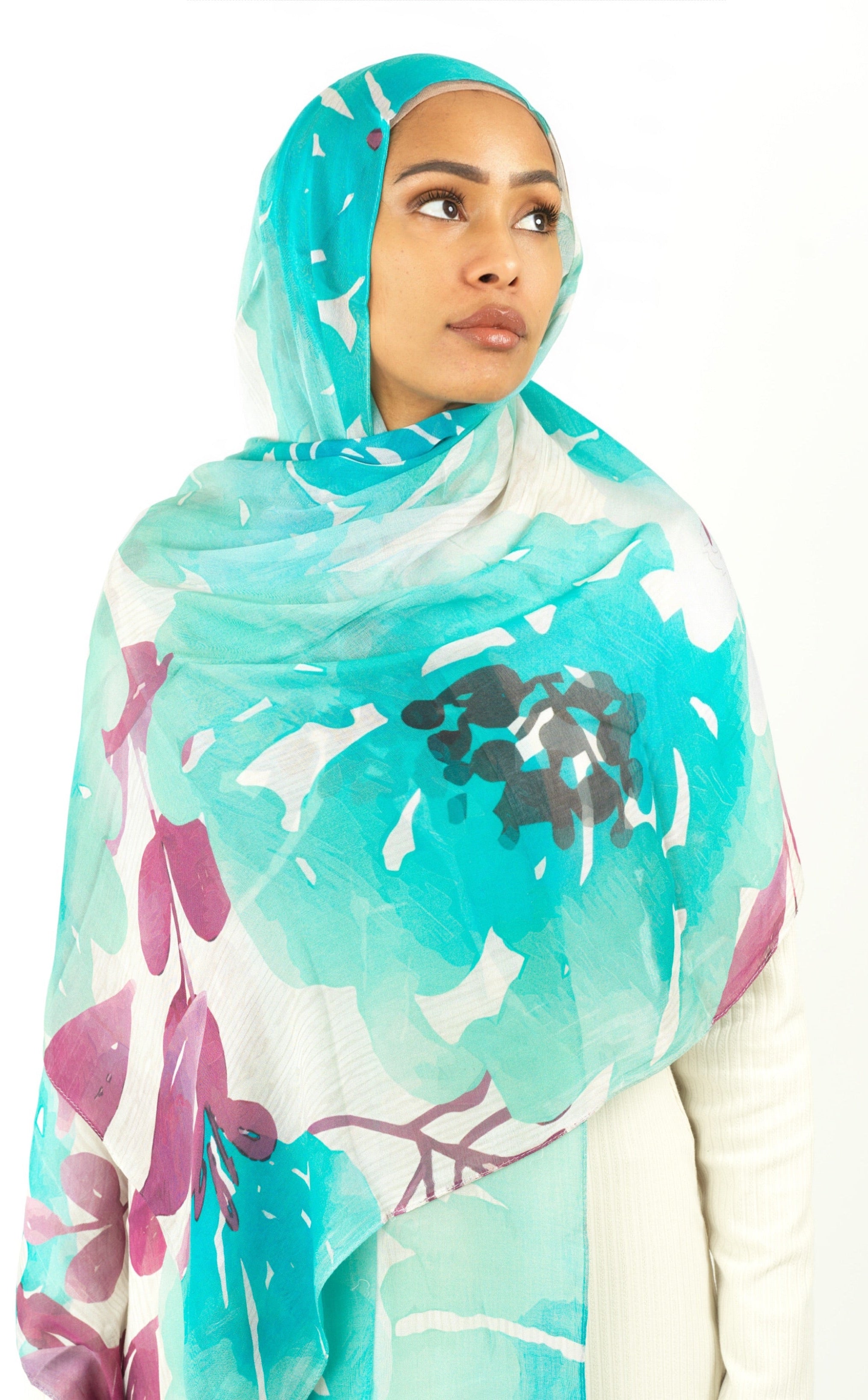 Samira blue modal print hijab Kabayare