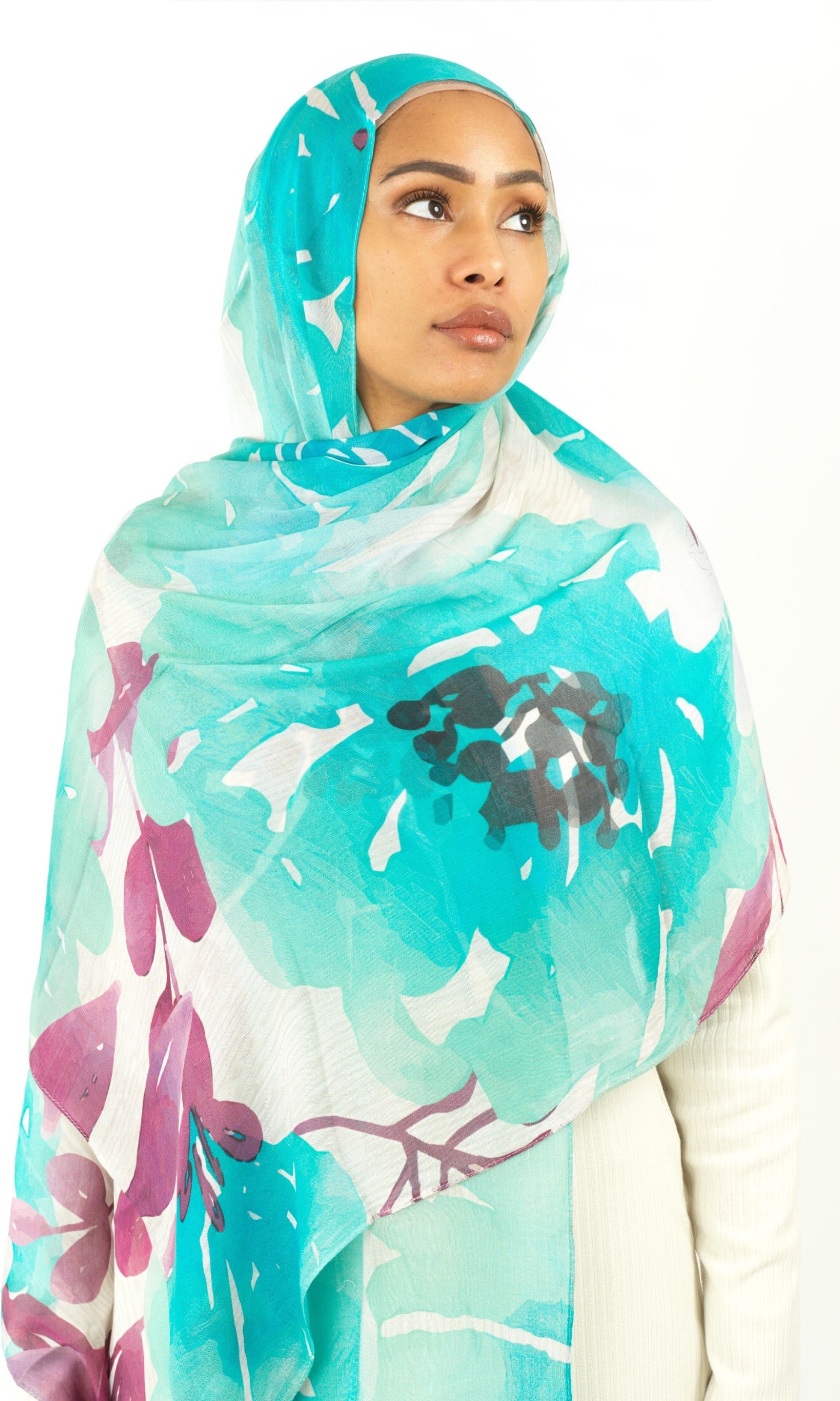 Samira blue modal print hijab Kabayare