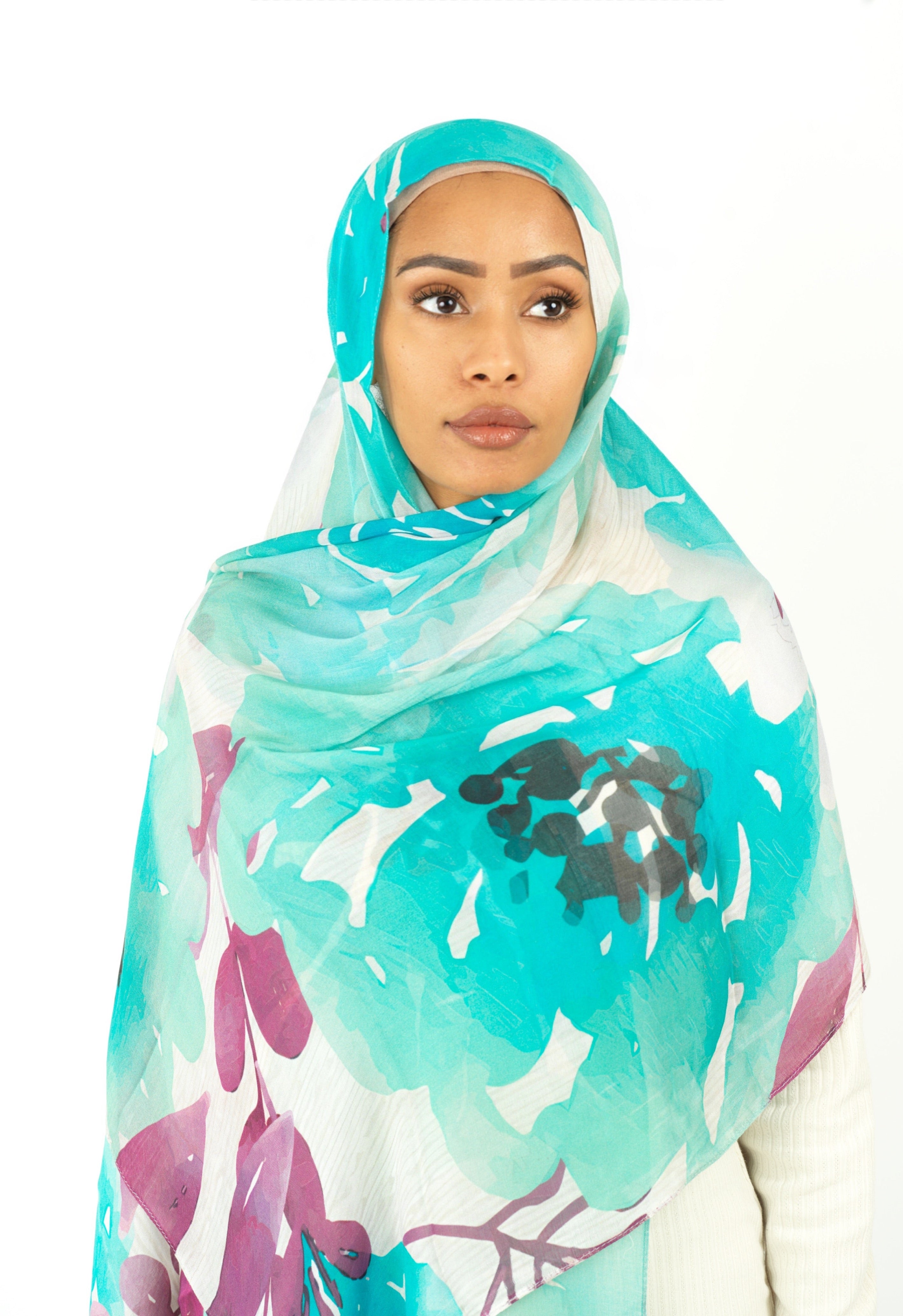 Samira blue modal print hijab Kabayare